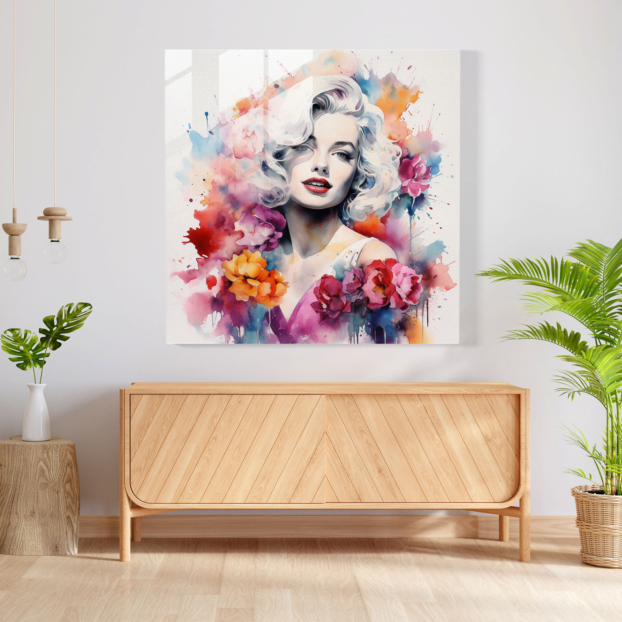Marilyn Monroe Glass Print - Watercolor Painting - Marilyn Monroe, Watercolor Painting, Glass Wall Art, Marilyn Monroe