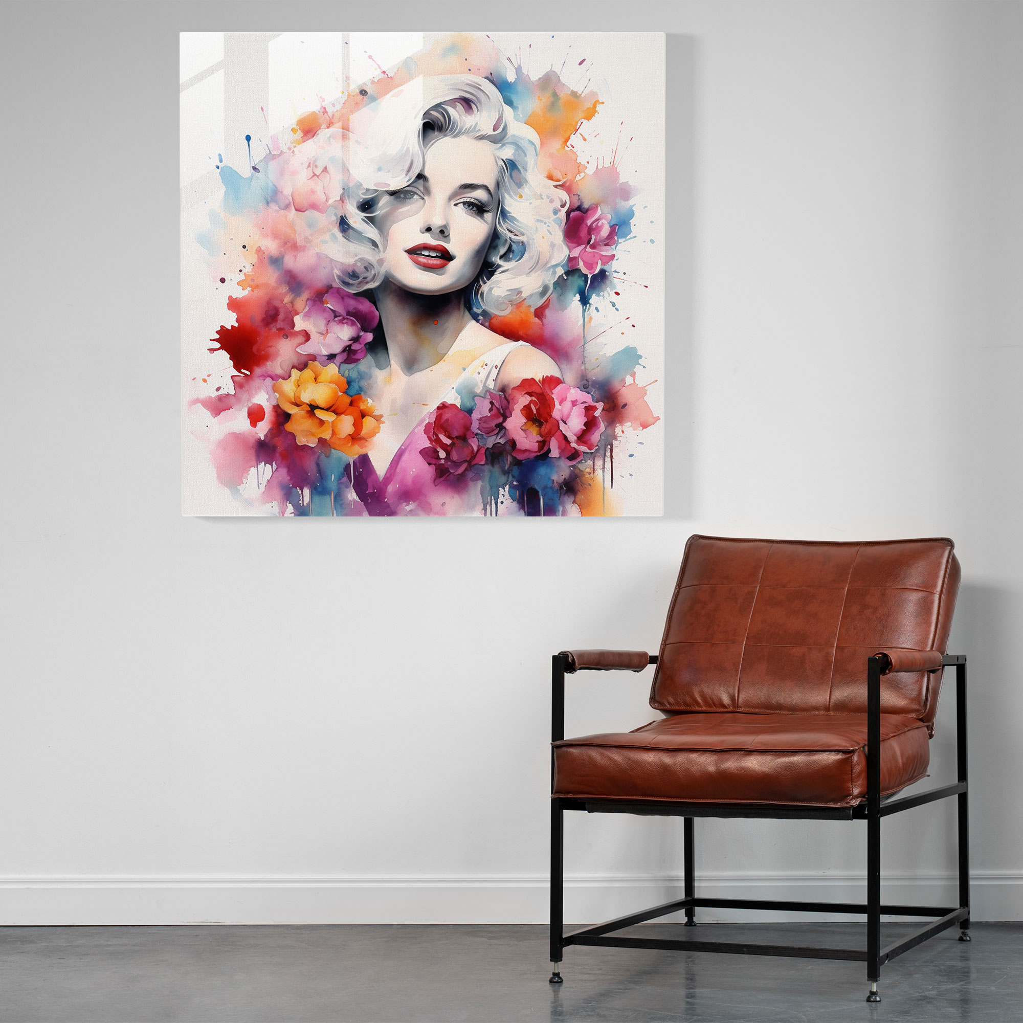 Marilyn Monroe Glass Print - Watercolor Painting - Marilyn Monroe, Watercolor Painting, Glass Wall Art, Marilyn Monroe