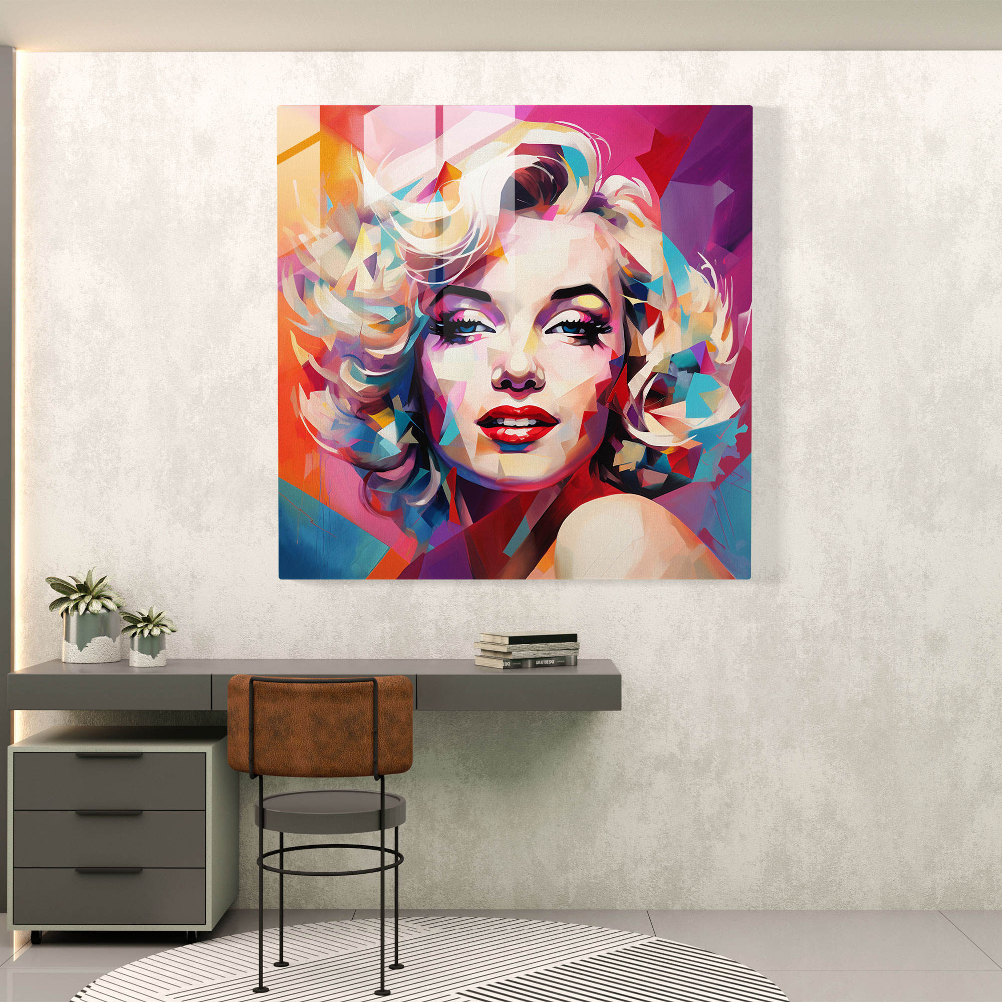 Marilyn Monroe Glass Print - Geometric Abstraction - Marilyn Monroe, Bold Shapes, Glass Wall Art, Vibrant Hues
