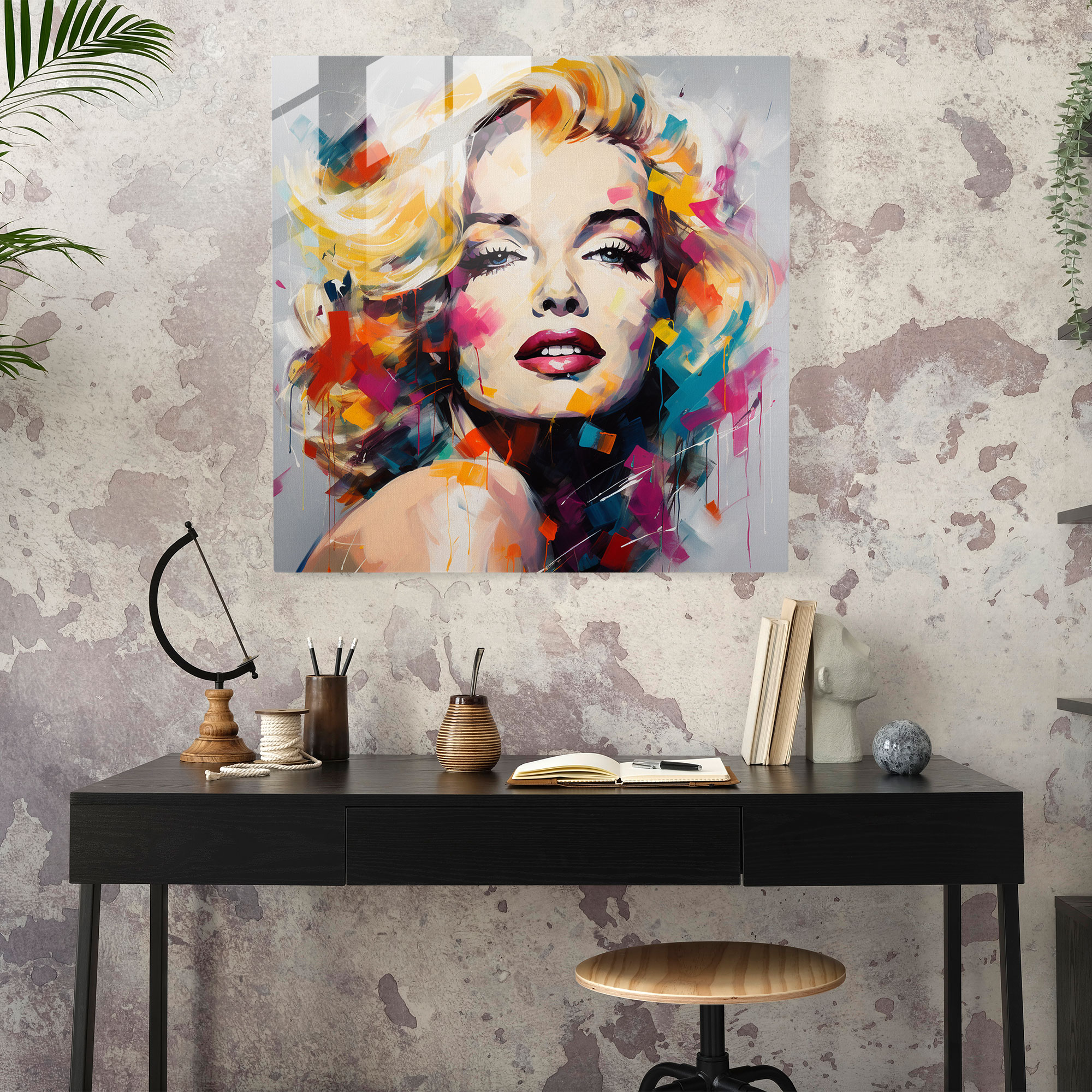 Abstract Expressionist Marilyn Monroe Glass Print - Marilyn Monroe, Glass Art, Glass Wall Art, Home Decoration