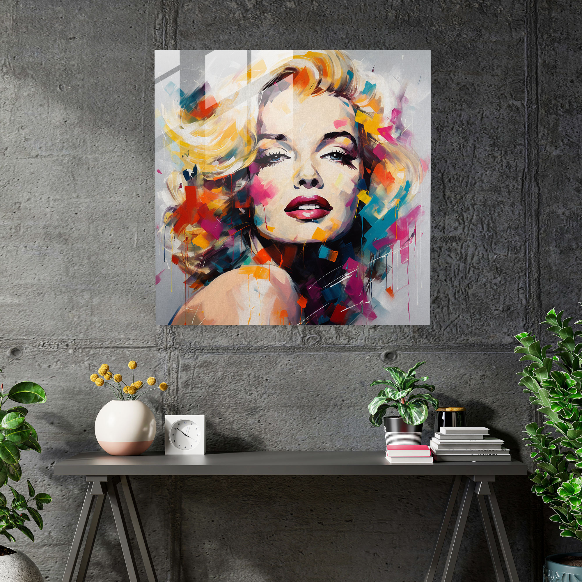 Abstract Expressionist Marilyn Monroe Glass Print - Marilyn Monroe, Glass Art, Glass Wall Art, Home Decoration