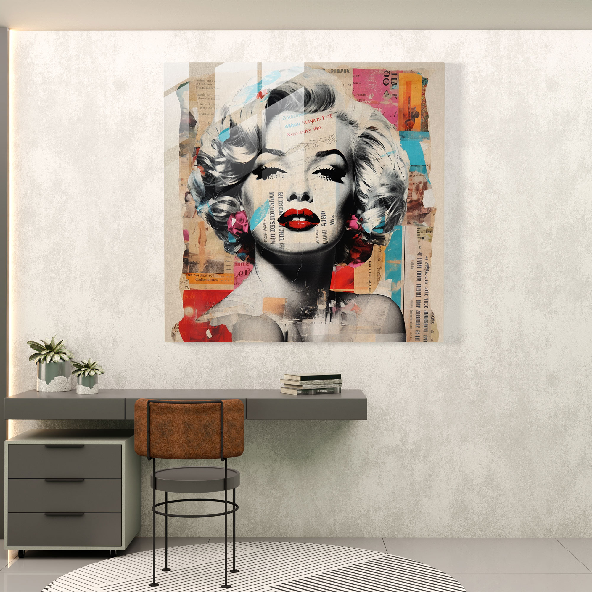 Retro Collage Marilyn Monroe Glass Print - Marilyn Monroe, Wall Decoration, Home Decoration, Glass Print