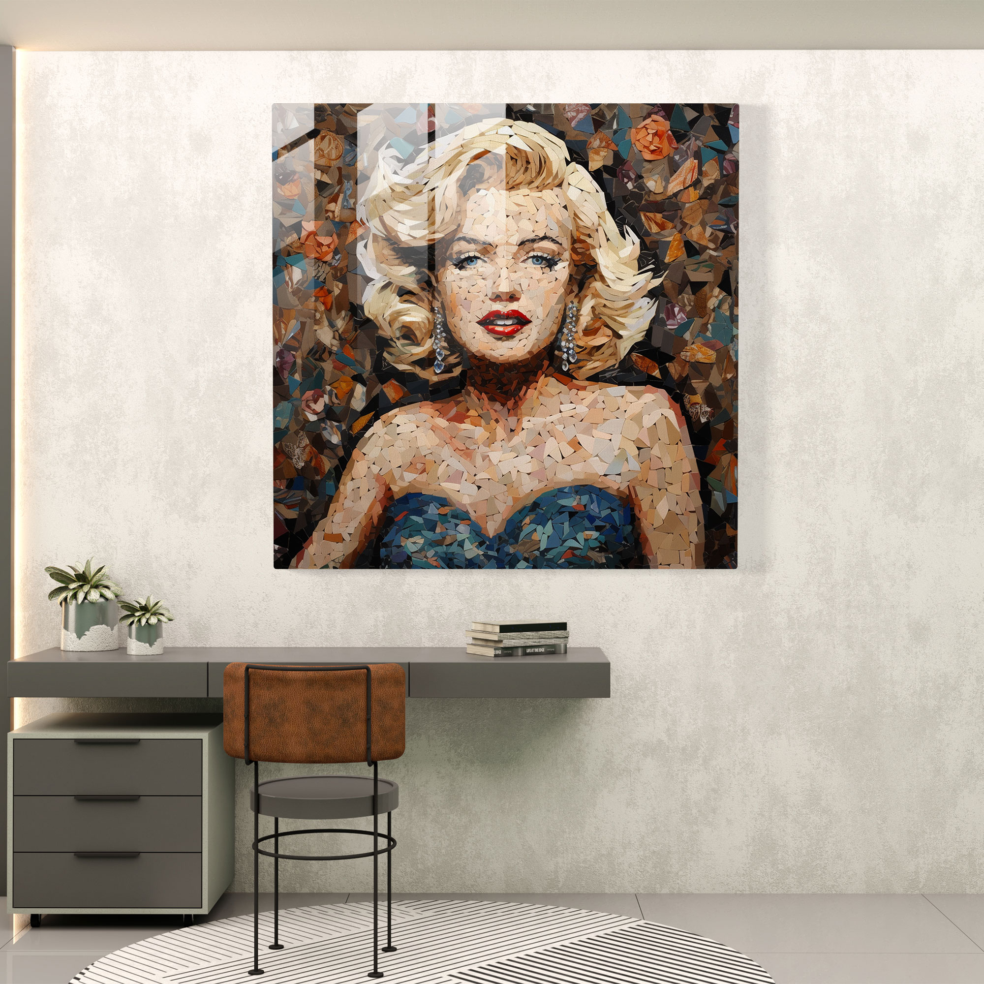 Surrealistic Mosaic Marilyn Monroe Glass Print - Marilyn Monroe, Marilyn Monroe, Modern Art, Glass Art