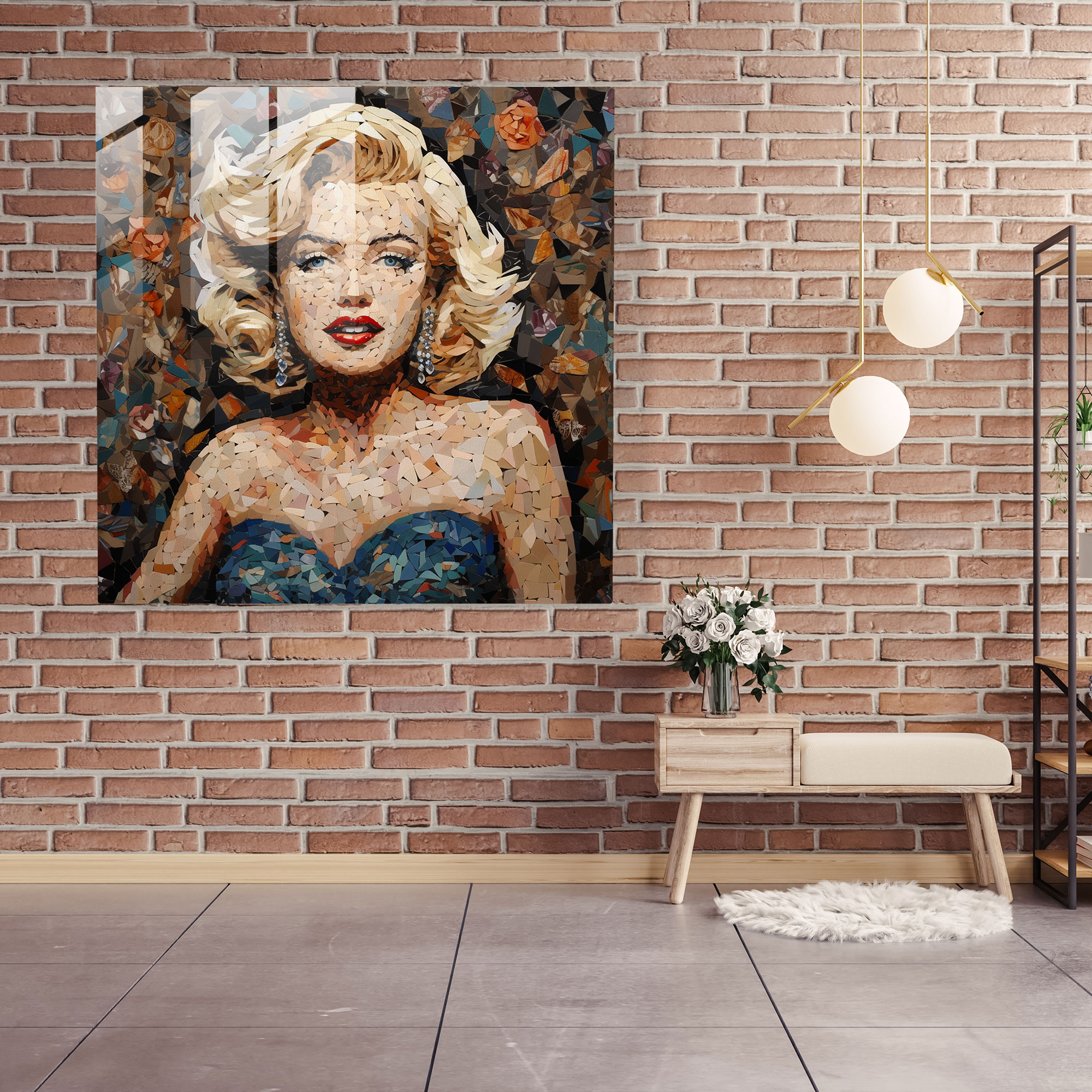 Surrealistic Mosaic Marilyn Monroe Glass Print - Marilyn Monroe, Marilyn Monroe, Modern Art, Glass Art