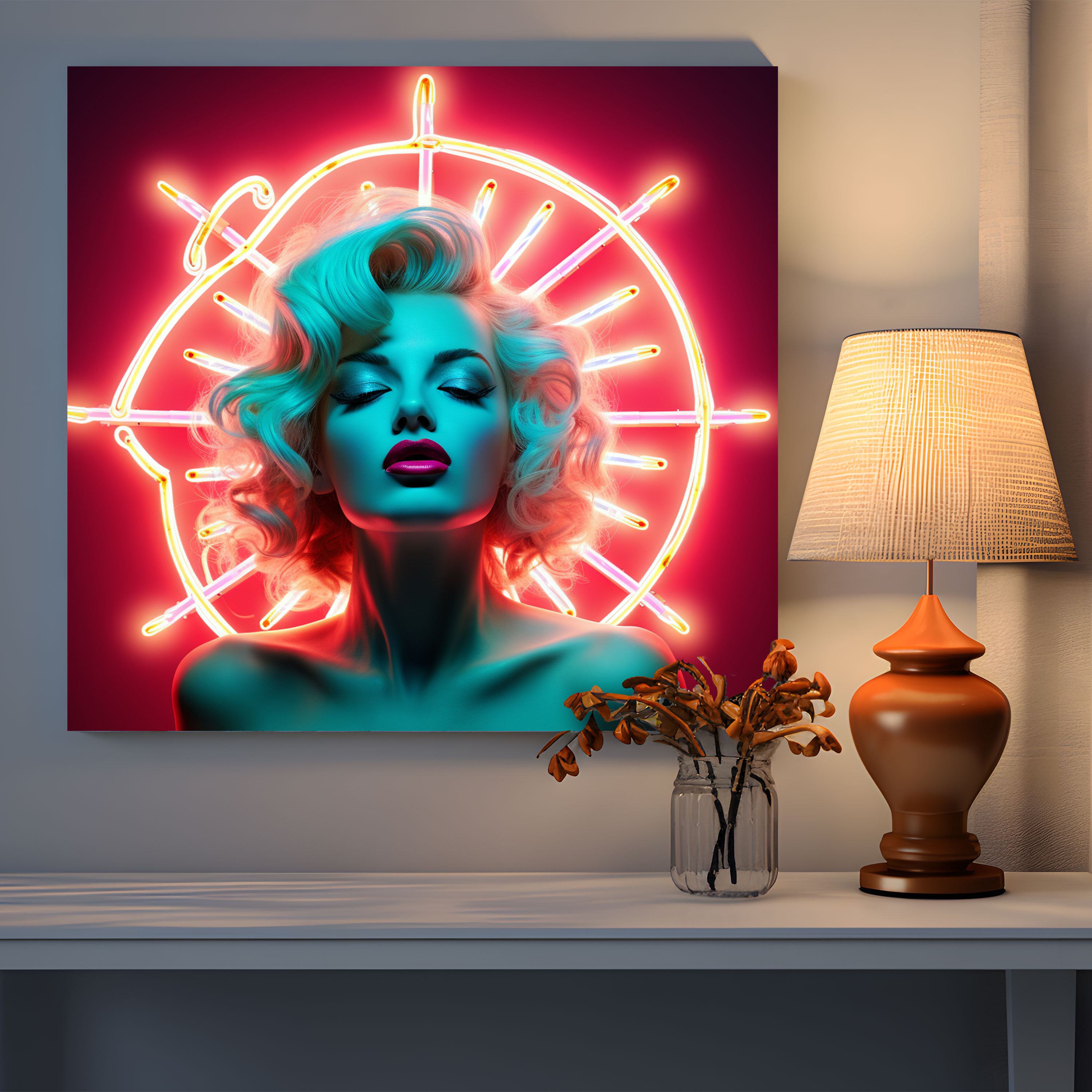 Marilyn Monroe Canvas Print - Retro Neon Sign Wall Art - Marilyn Monroe, Canvas, Canvas Wall Art, Neon Sign