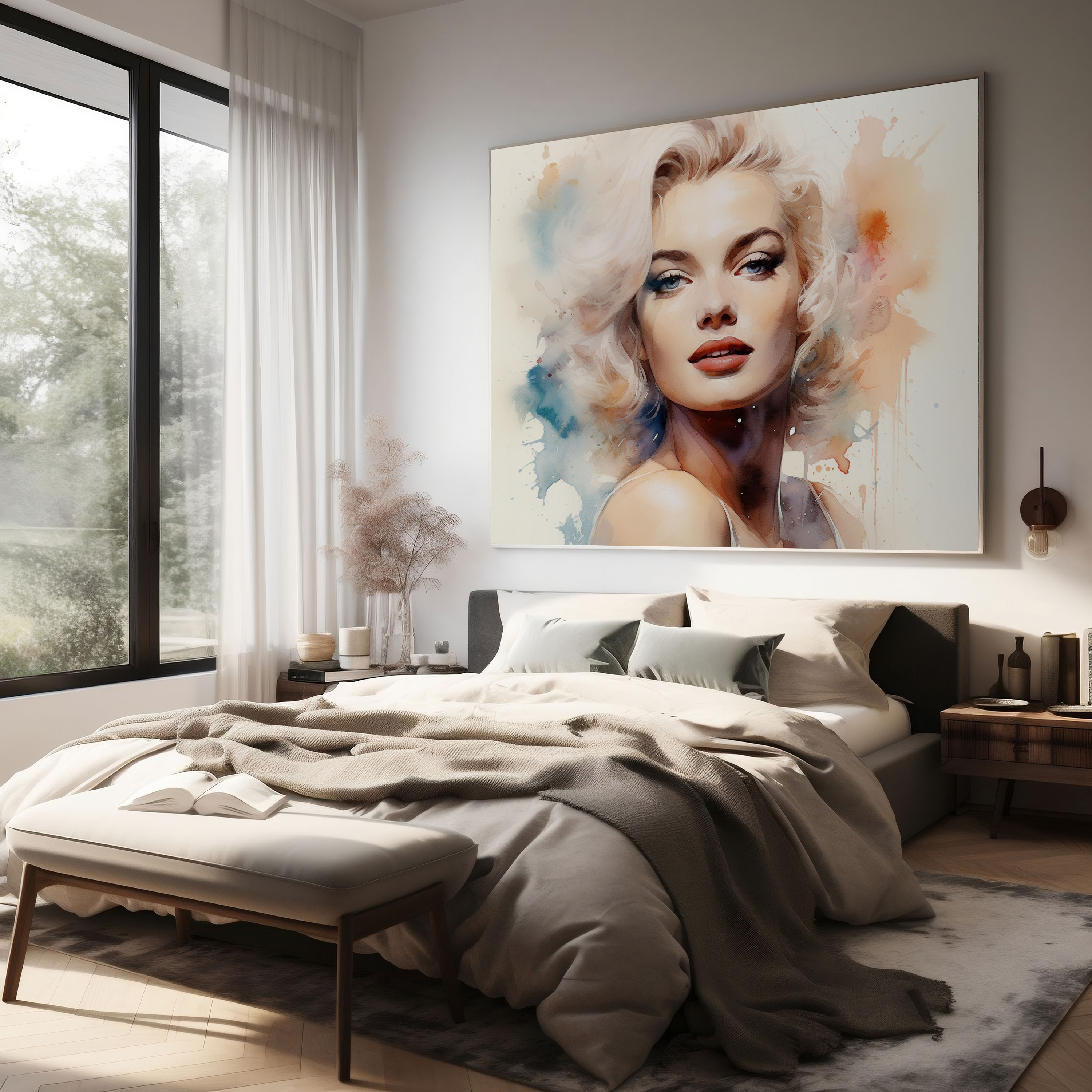 Watercolor Marilyn Monroe Canvas Print - Marilyn Monroe, Home Decoration, Delicate Washes Of Color, Wall Decoration