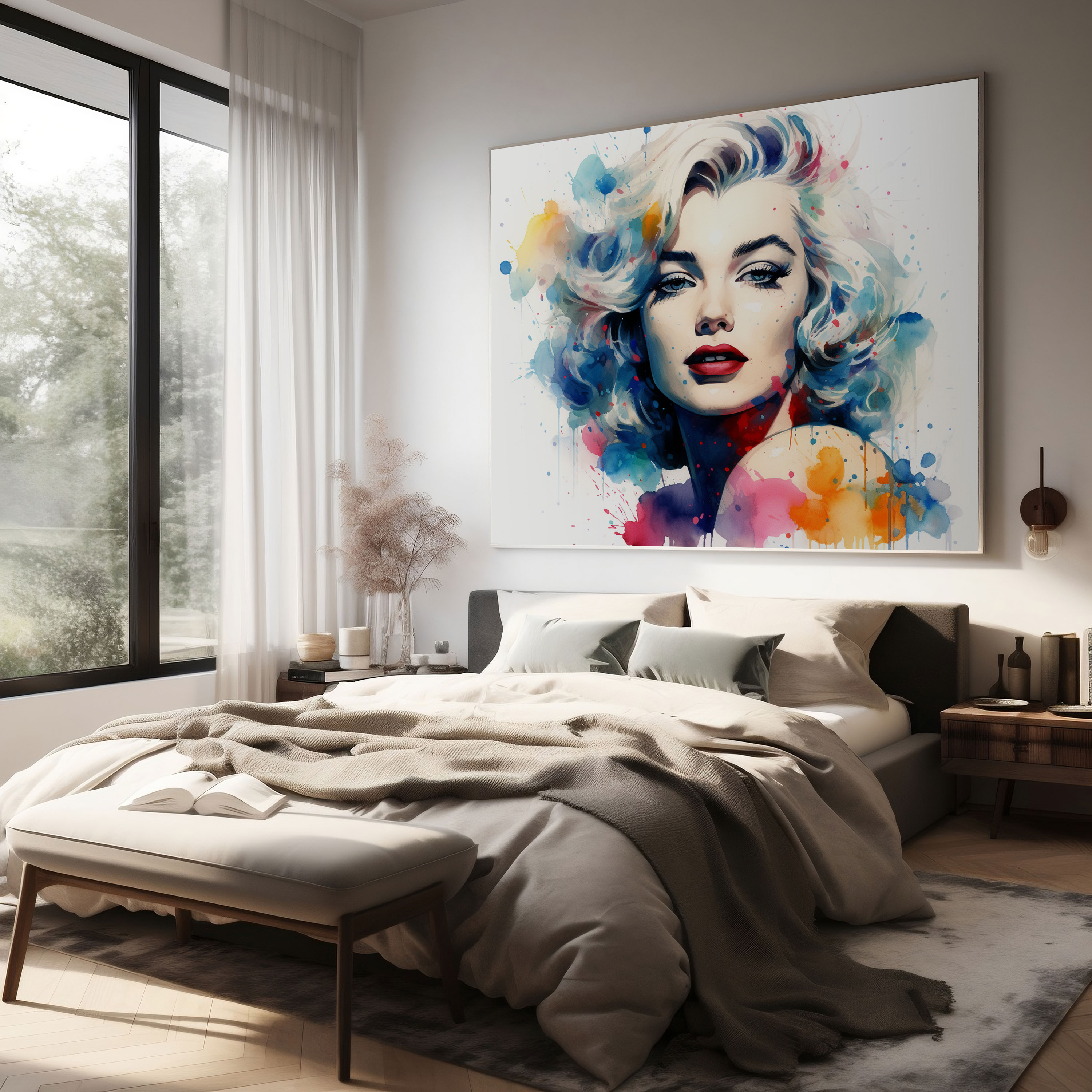 Marilyn Monroe Canvas Print - Whimsical Watercolor Wall Art - Marilyn Monroe, Canvas, Dreamy, Canvas Print