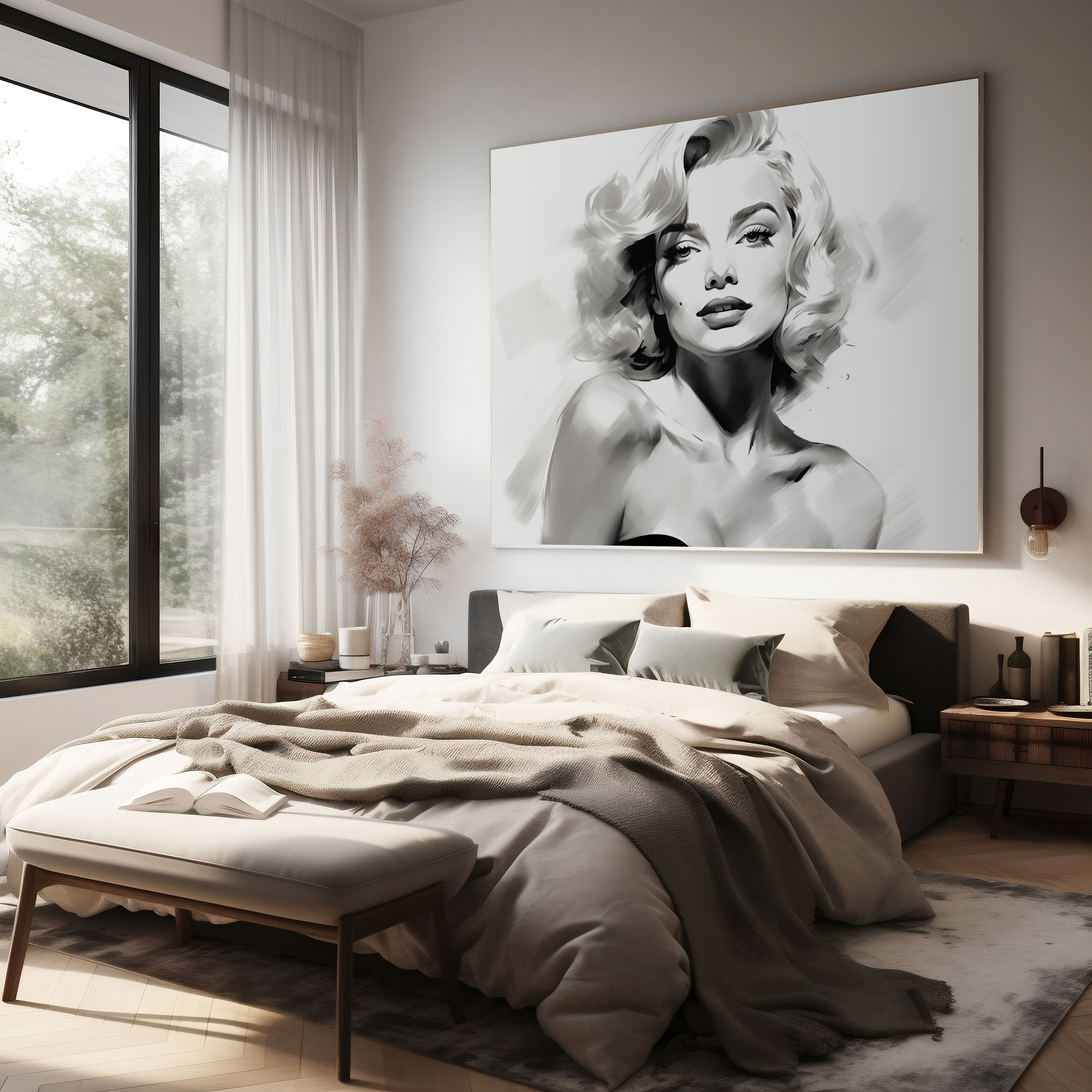 Minimalistisches Marilyn Monroe Leinwandbild: Schwarz-Weiß Wandkunst - Marilyn Monroe Leinwandbild Wohnkultur