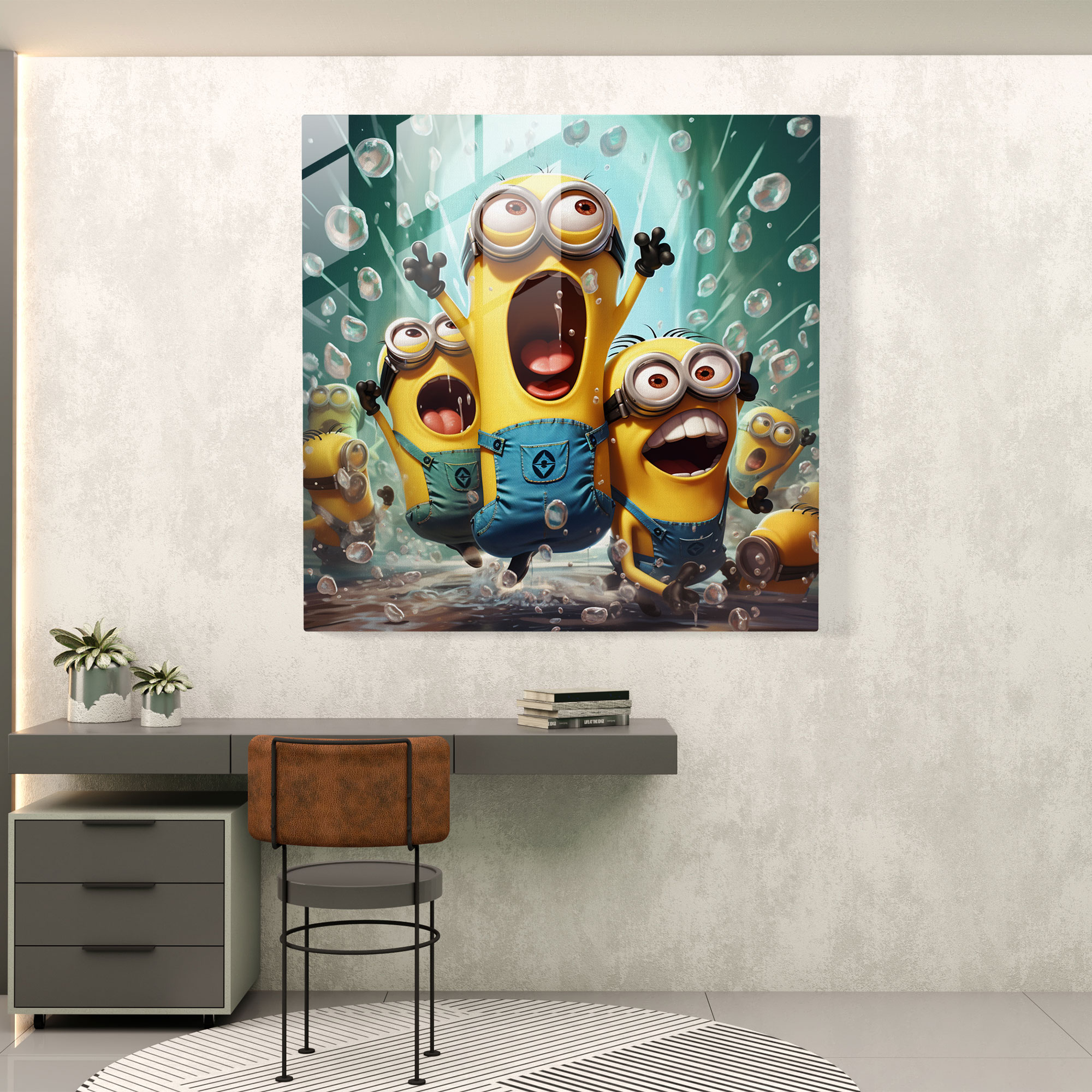 Comic Book Glass Print - Minions Action Scenes - Minions, Home Decoration, Glass Print, Comic Book