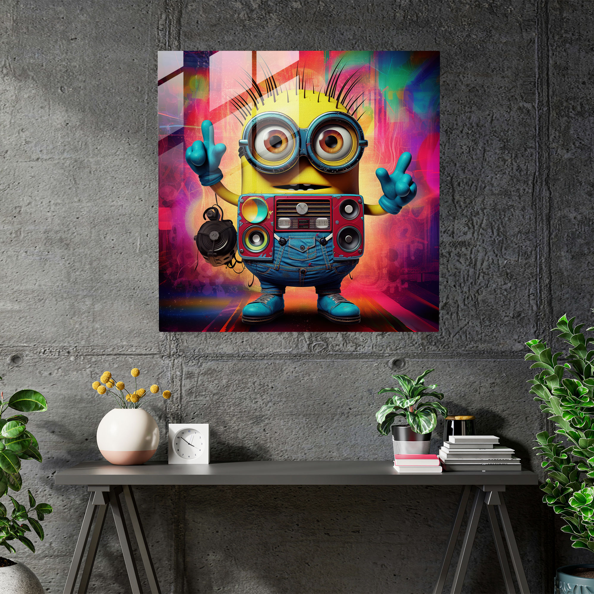Retro Minyon Cam Tablo - Minyonlar Cam Sanatı Retro Poster