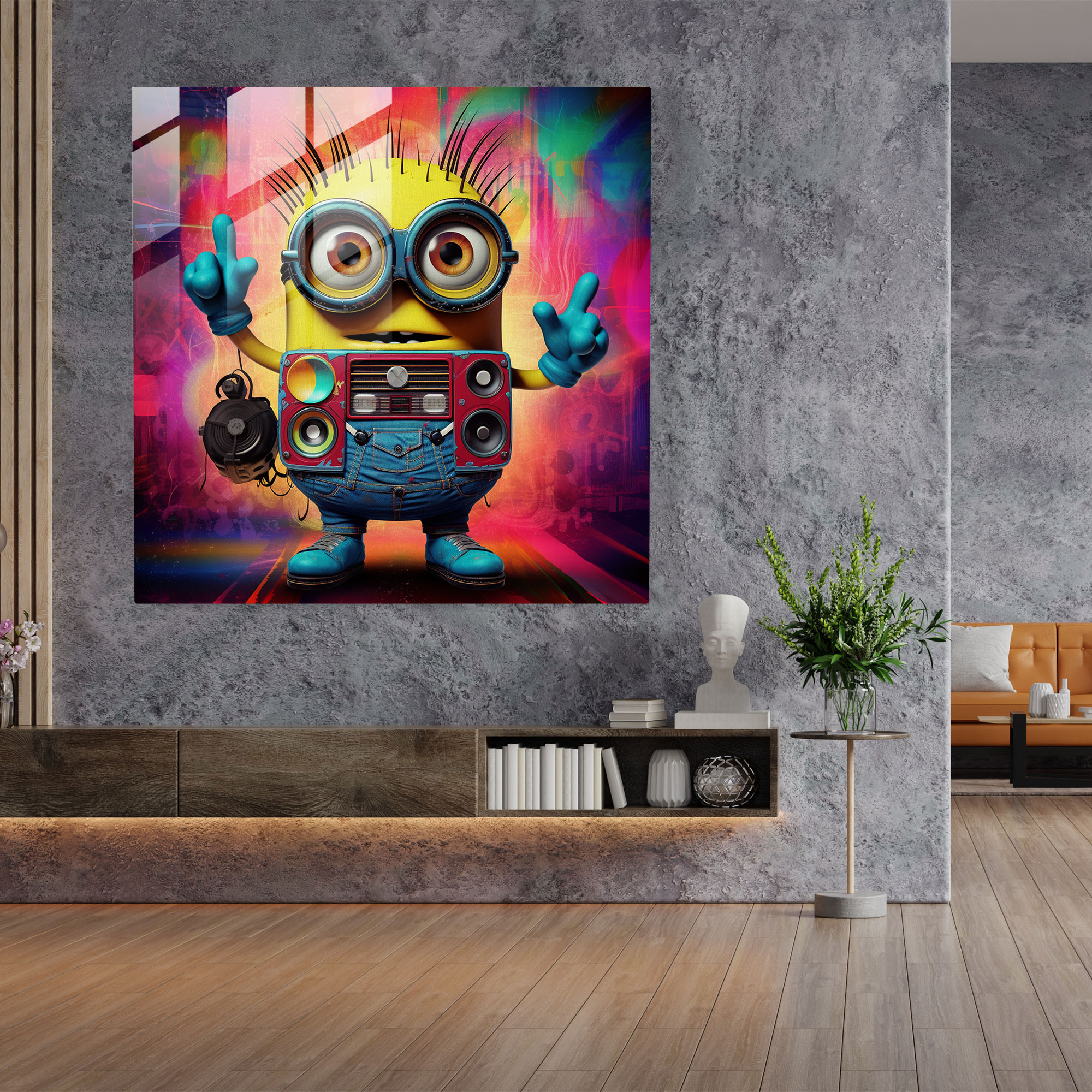 Retro Minyon Cam Tablo - Minyonlar Cam Sanatı Retro Poster