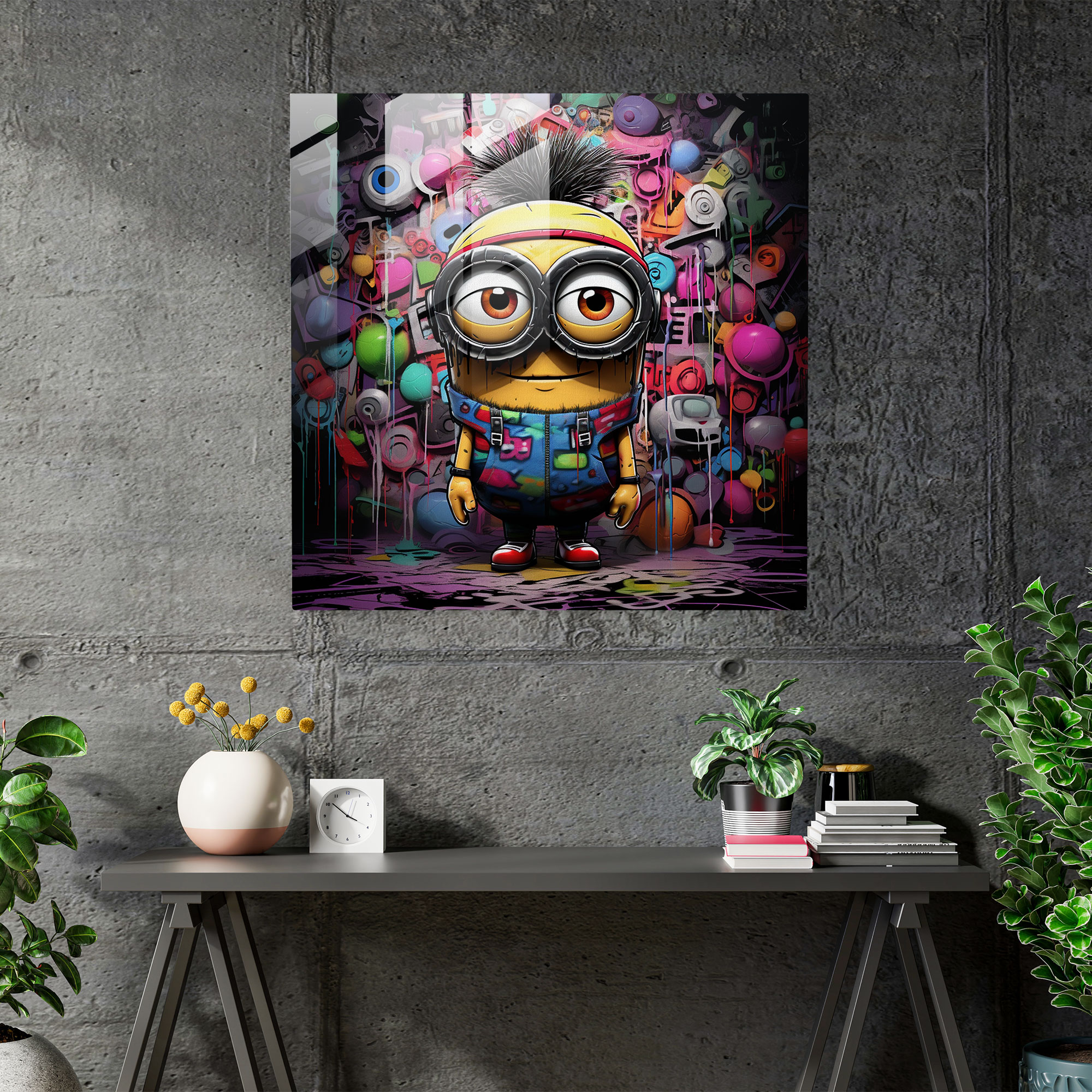 Graffiti Minion Glass Print - Minions, Glass Print, Glass Art, Home Decoration