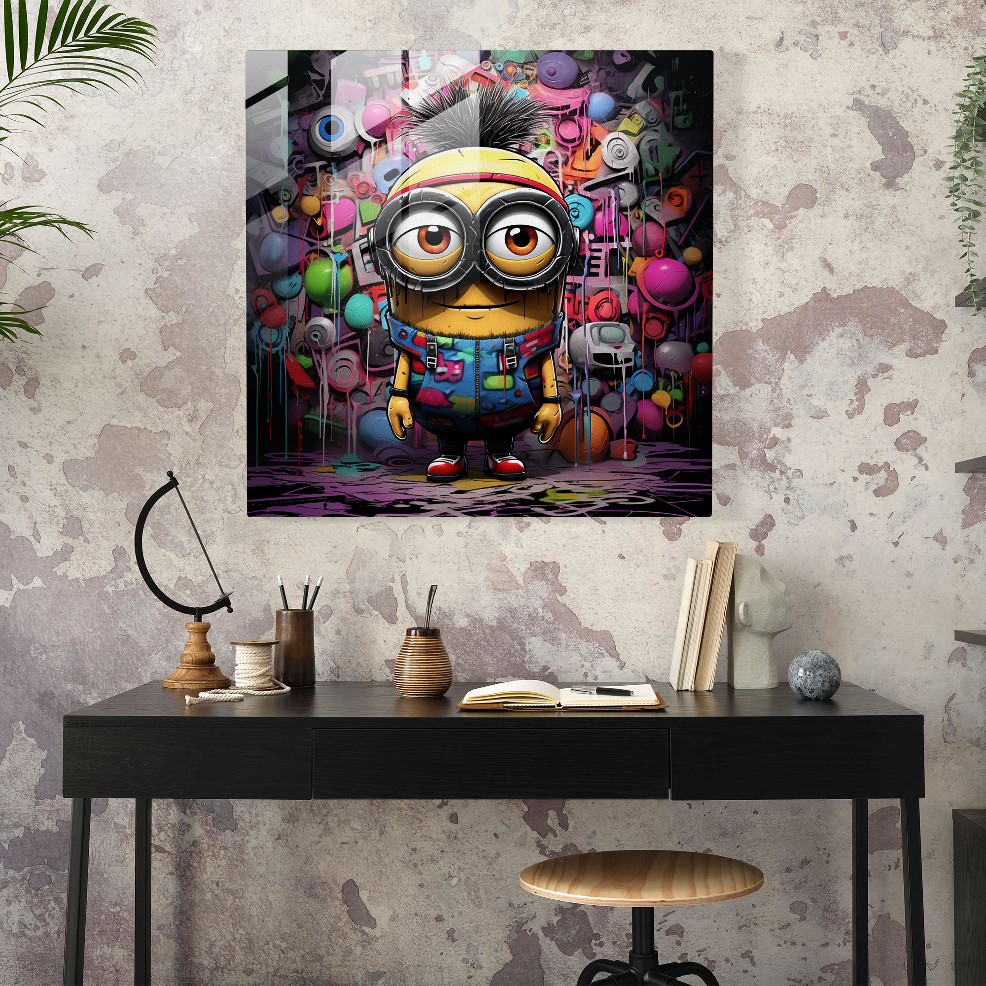 Graffiti Minion Glass Print - Minions, Glass Print, Glass Art, Home Decoration