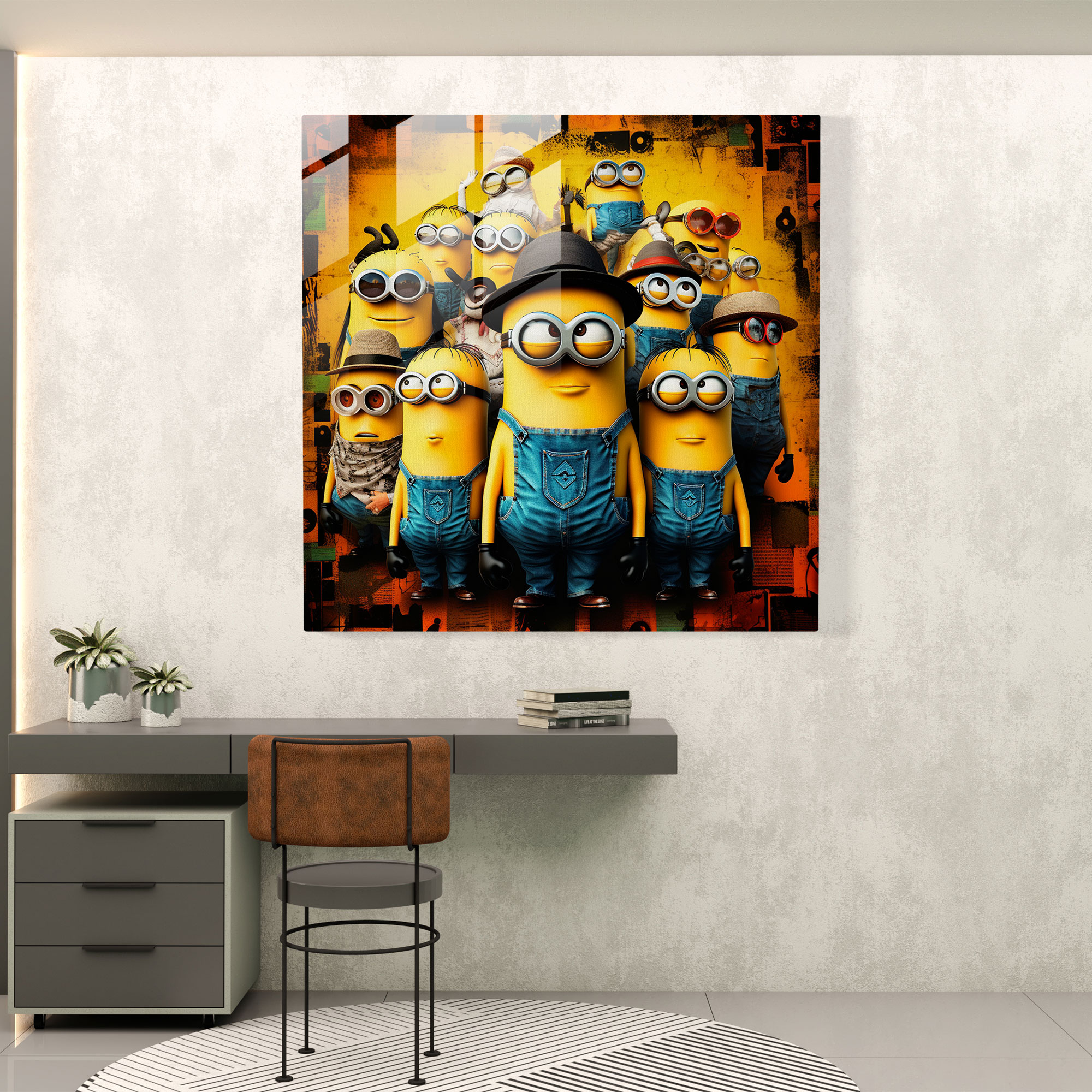Collage Minion Glass Print - Minions, Modern Art, Wall Decoration, Collage Art