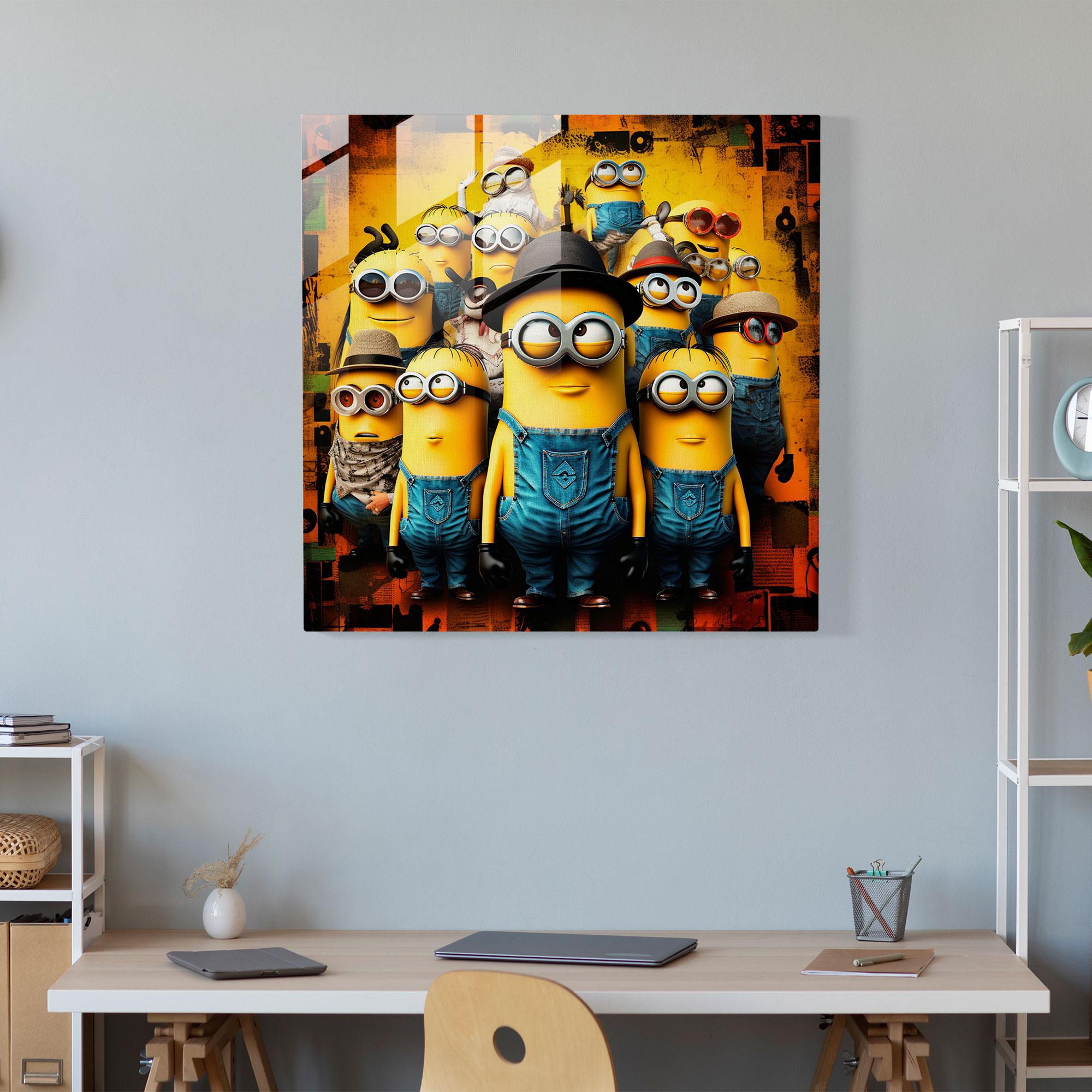 Collage Minion Glass Print - Minions, Modern Art, Wall Decoration, Collage Art