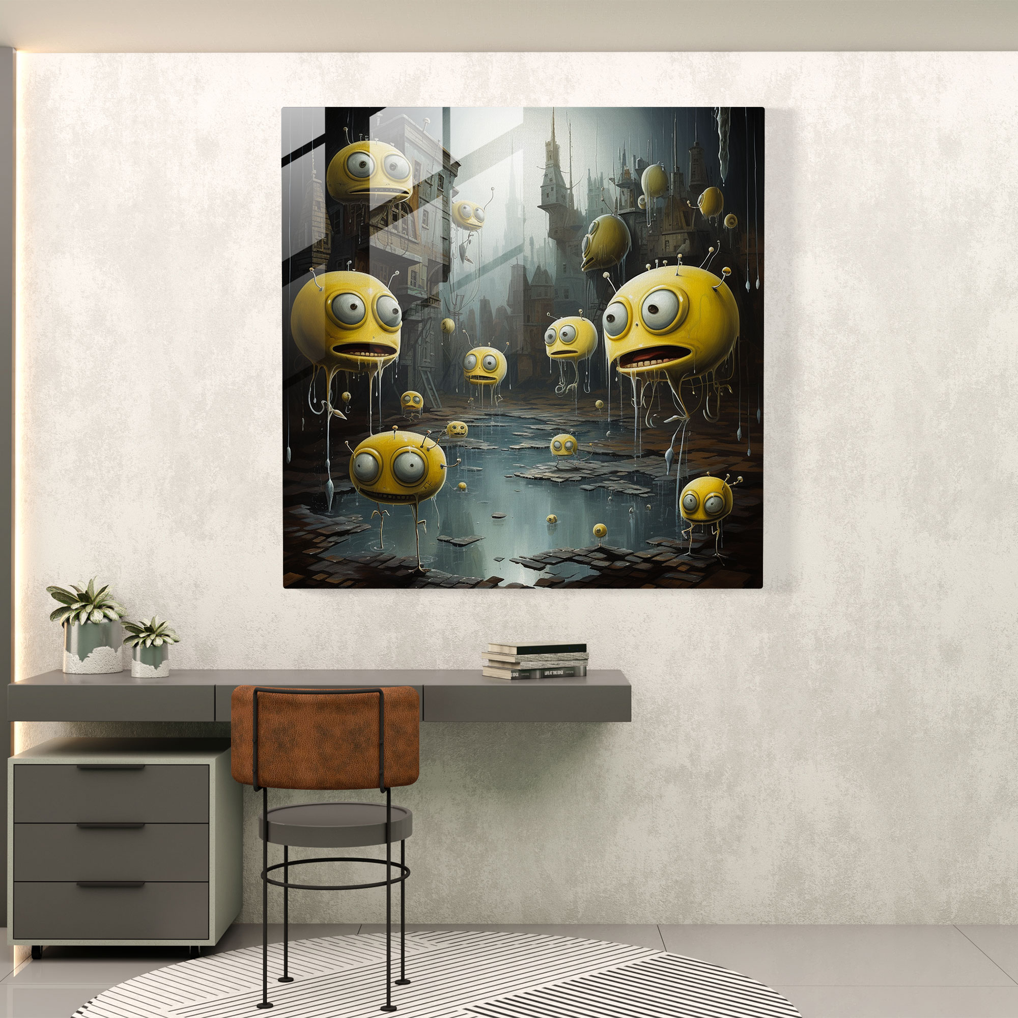 Sürreal Minyon Cam Tablo - Minyonlar Sürrealizm Duvar Dekorasyonu Cam Tablo