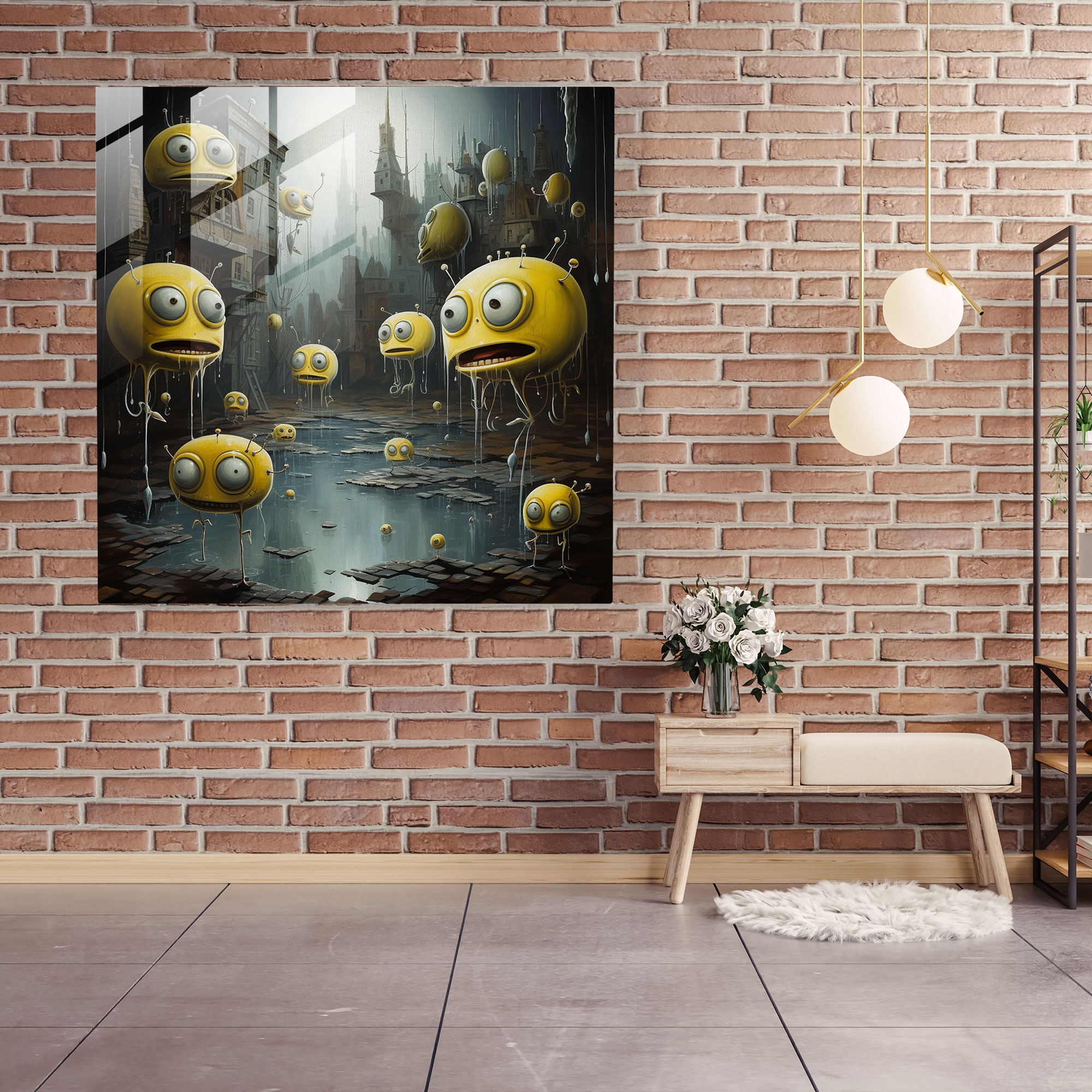 Sürreal Minyon Cam Tablo - Minyonlar Sürrealizm Duvar Dekorasyonu Cam Tablo