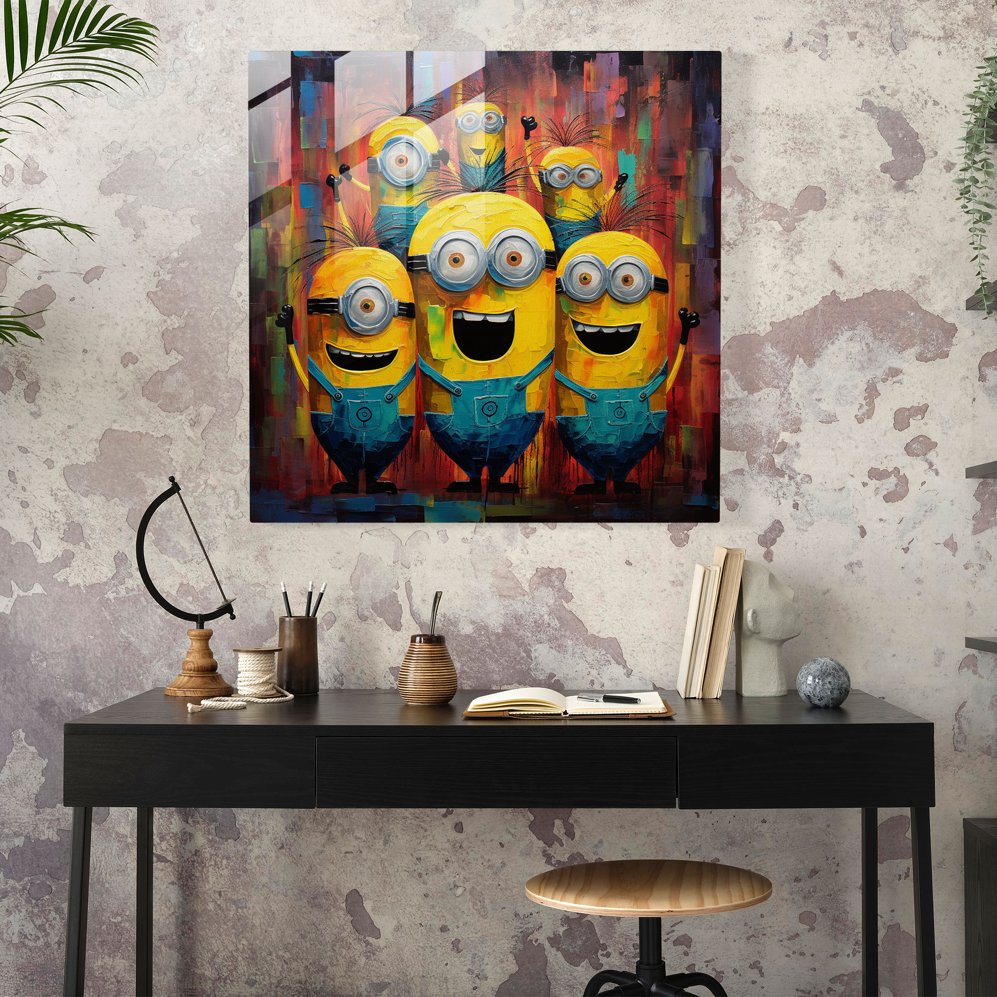 Minions Cam Tablo - Minions Cam Sanat Duvar Dekorasyonu Cam Duvar Sanatı