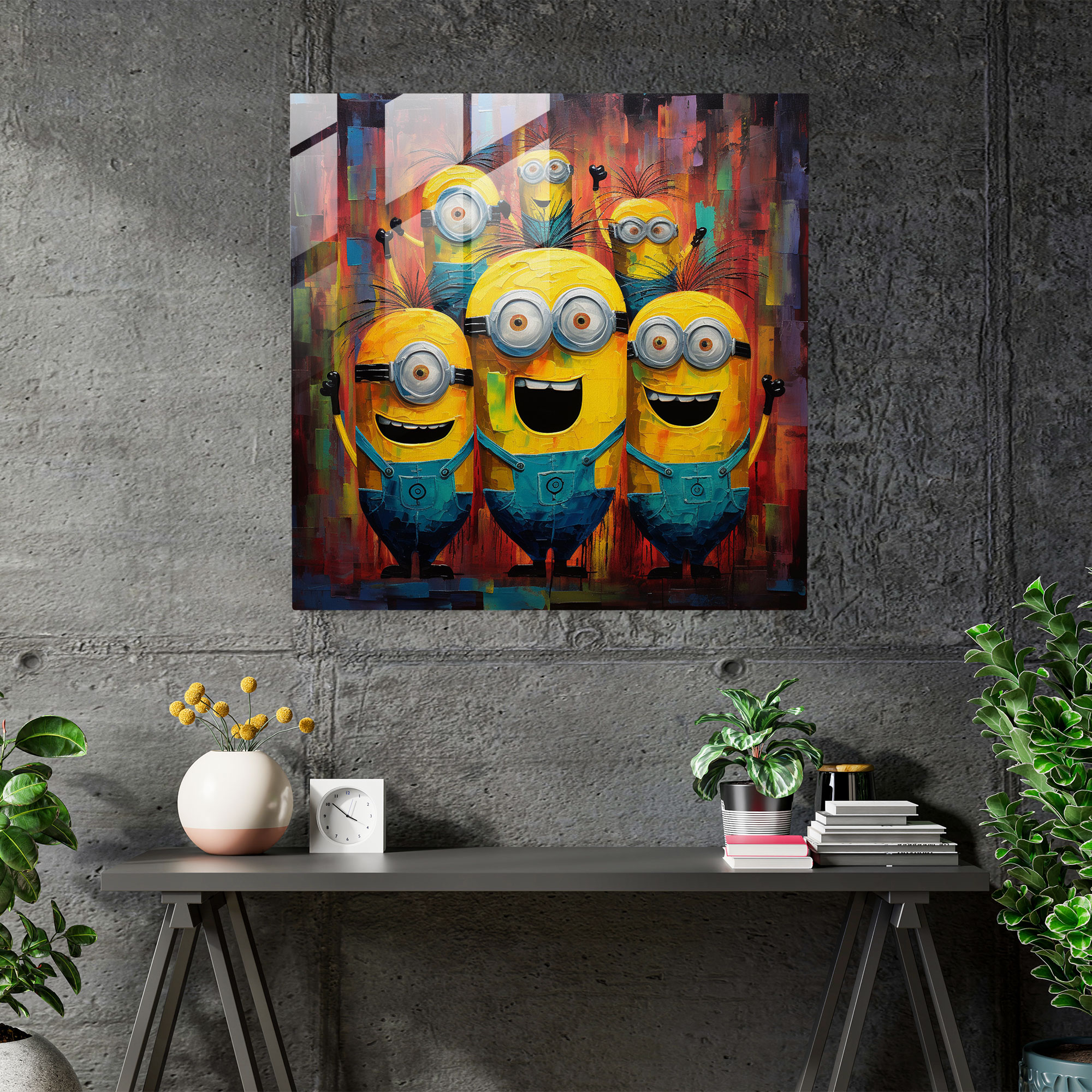 Minions Cam Tablo - Minions Cam Sanat Duvar Dekorasyonu Cam Duvar Sanatı