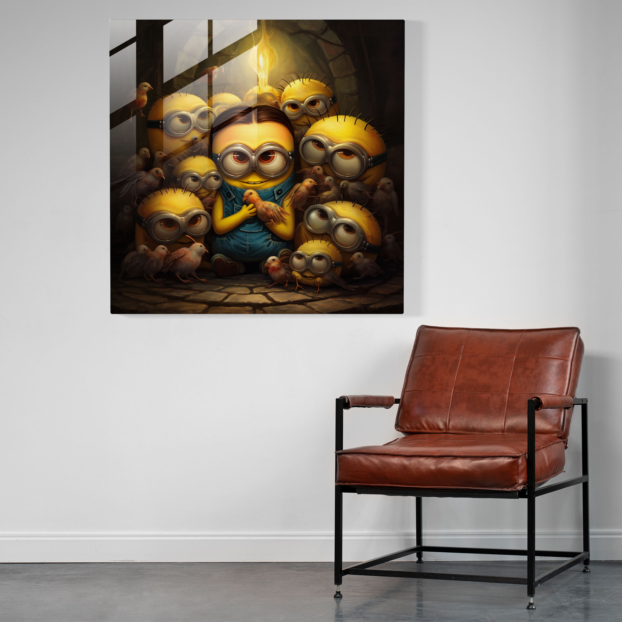 Minions Kavanoz Tablo - Sevimli Minions Sarılma Cam Tablo