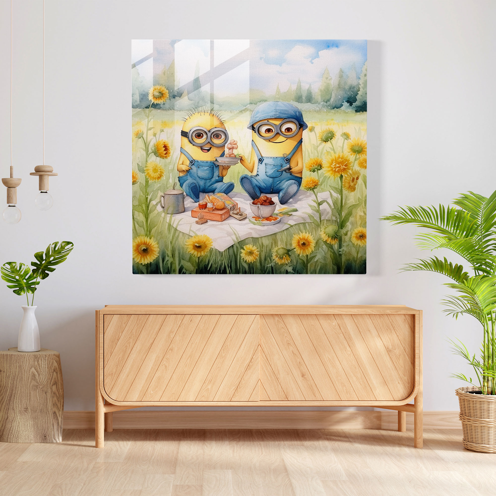 Minions Glass Print - Watercolor Picnic - Minions, Glass Art, Wall Decoration, Glass Wall Art