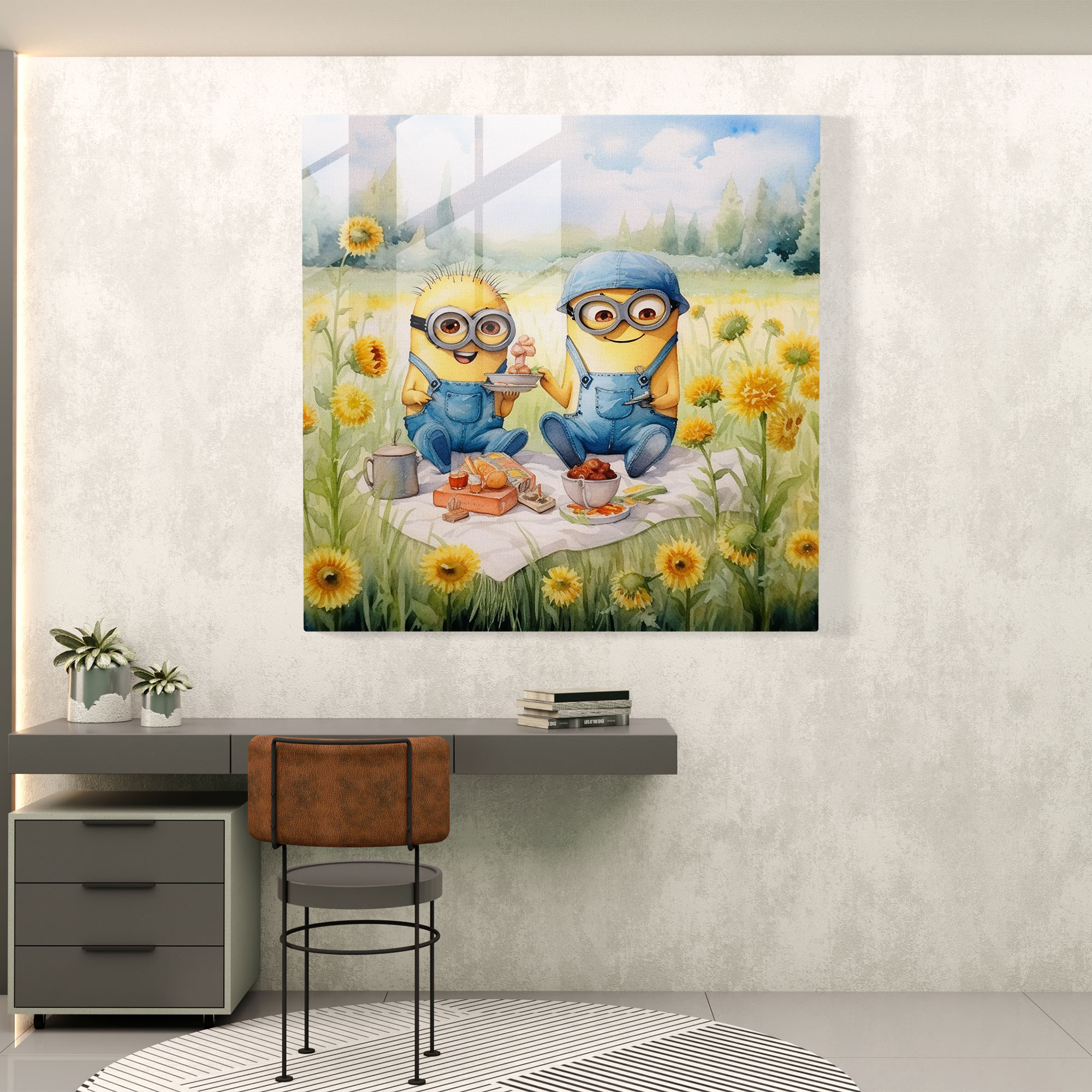 Minions Glass Print - Watercolor Picnic - Minions, Glass Art, Wall Decoration, Glass Wall Art
