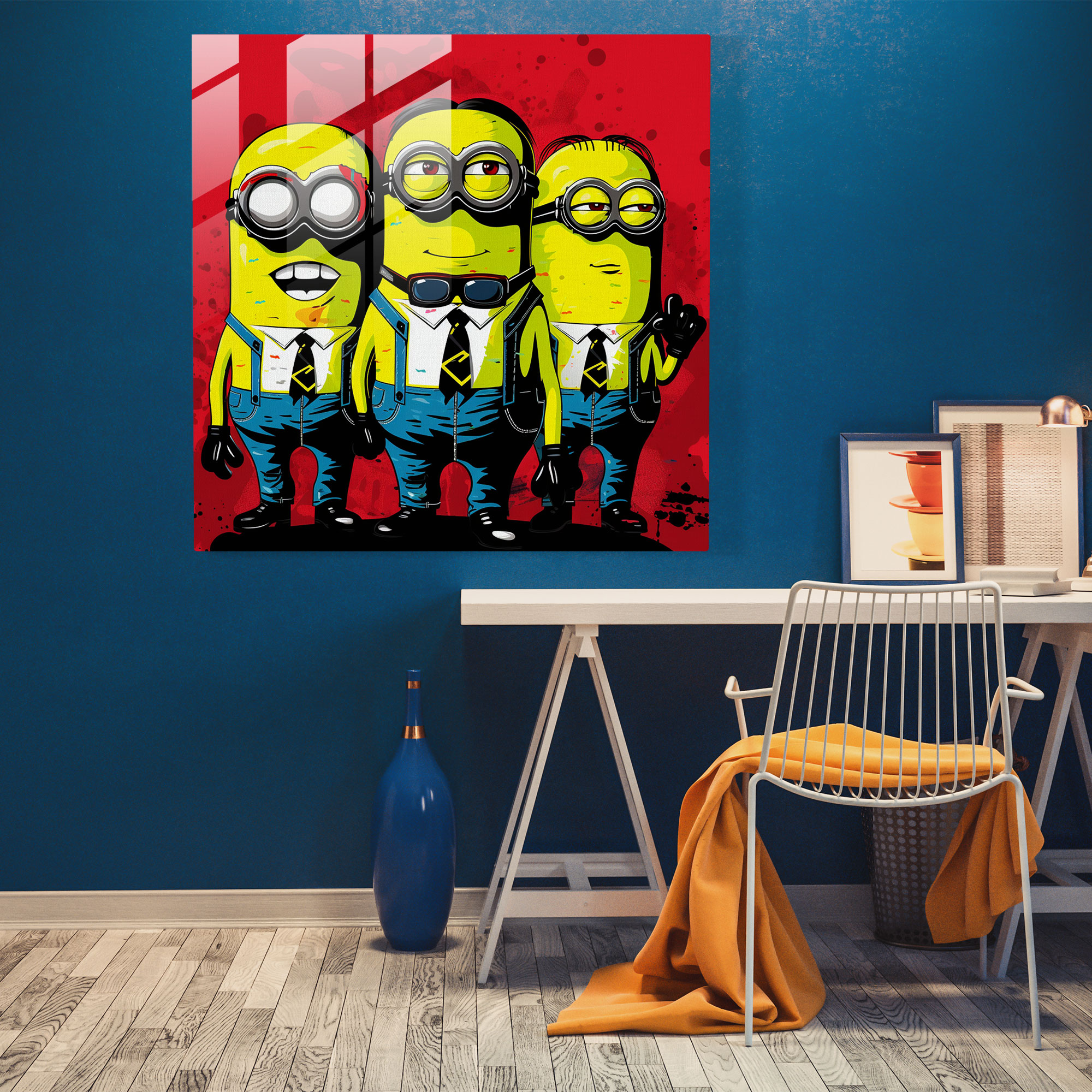 Minions Cam Tablo - Pop Sanat Tarzı - Minions Cam Sanatı Cam Tablo Cam Duvar Sanatı