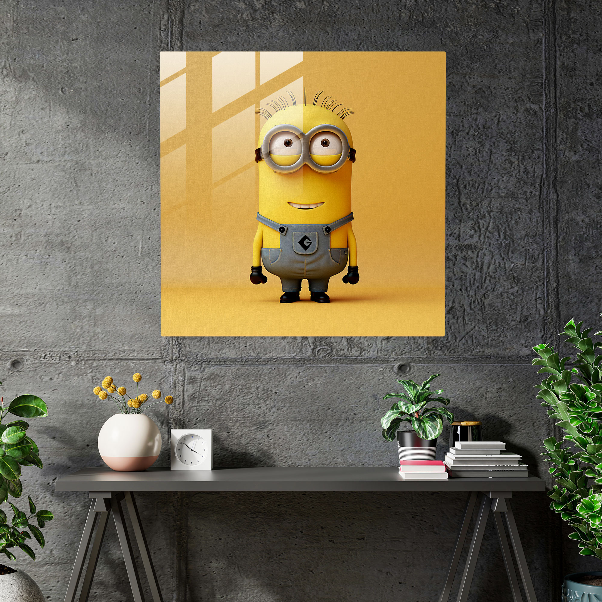 Minions Glass Print - Minimalist Design - Minions, Wall Decoration, Glass Art, Glass Print