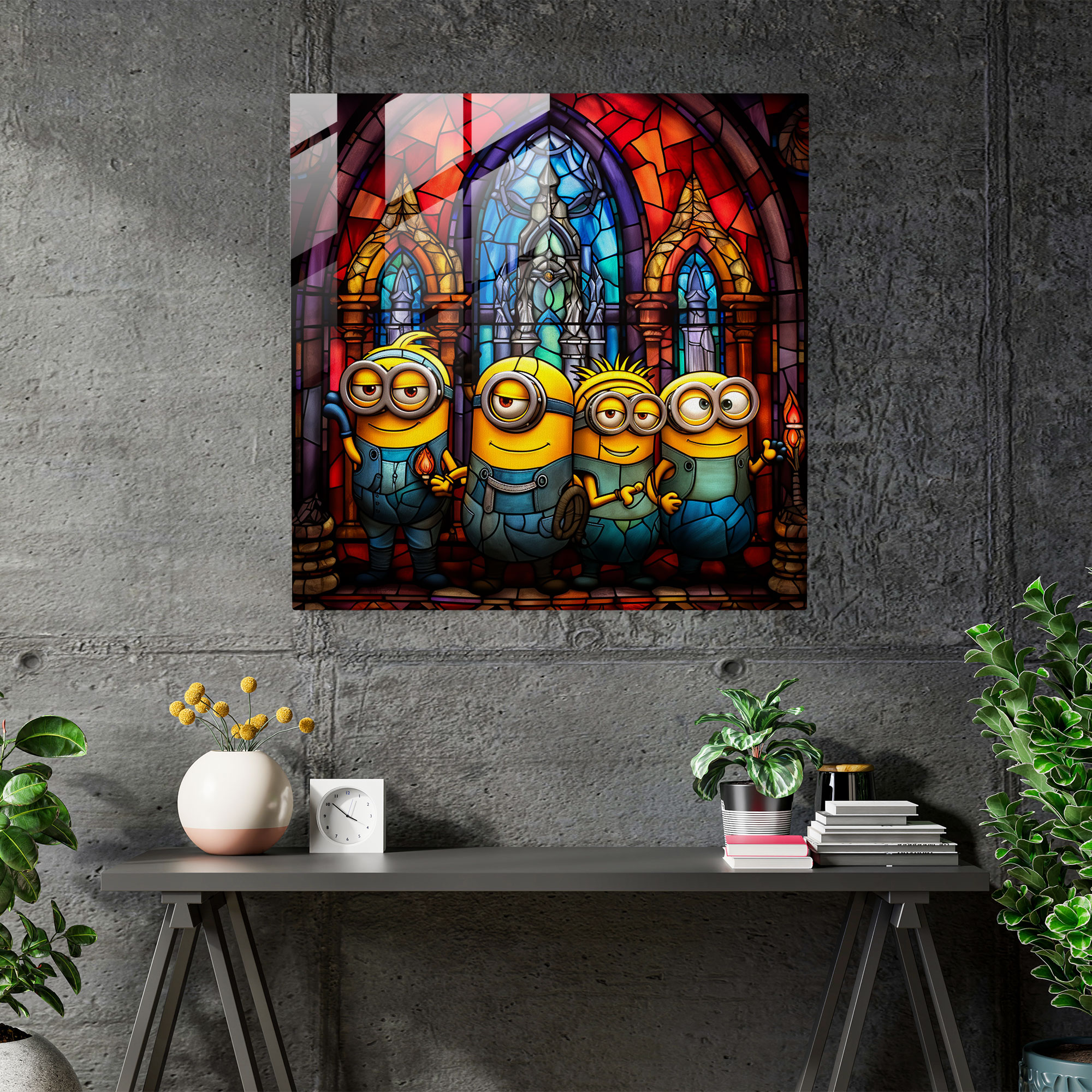Minions Glass Print - Stained Glass Artwork - Minions, Home Decoration, Glass Wall Art, Minions