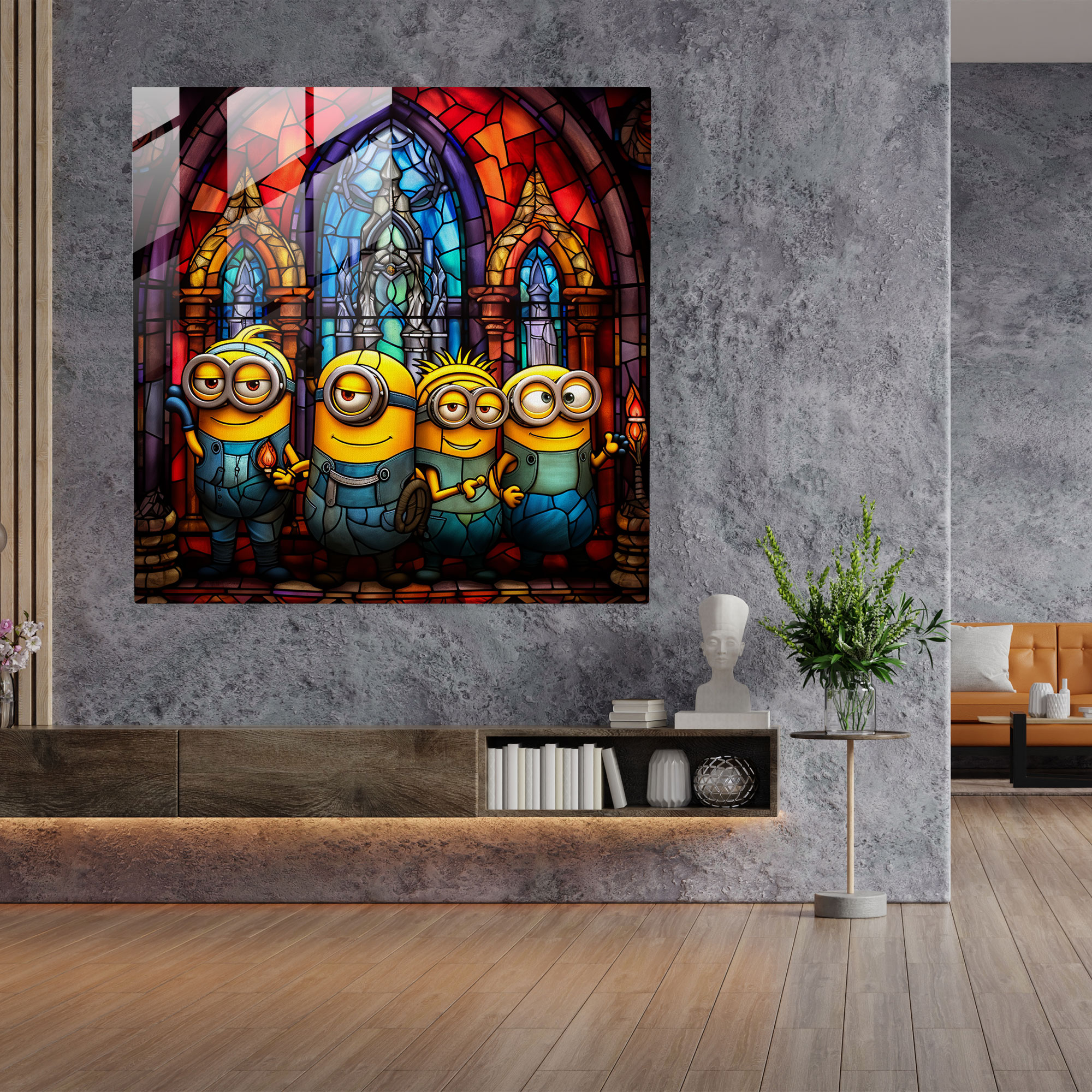 Minions Glass Print - Stained Glass Artwork - Minions, Home Decoration, Glass Wall Art, Minions