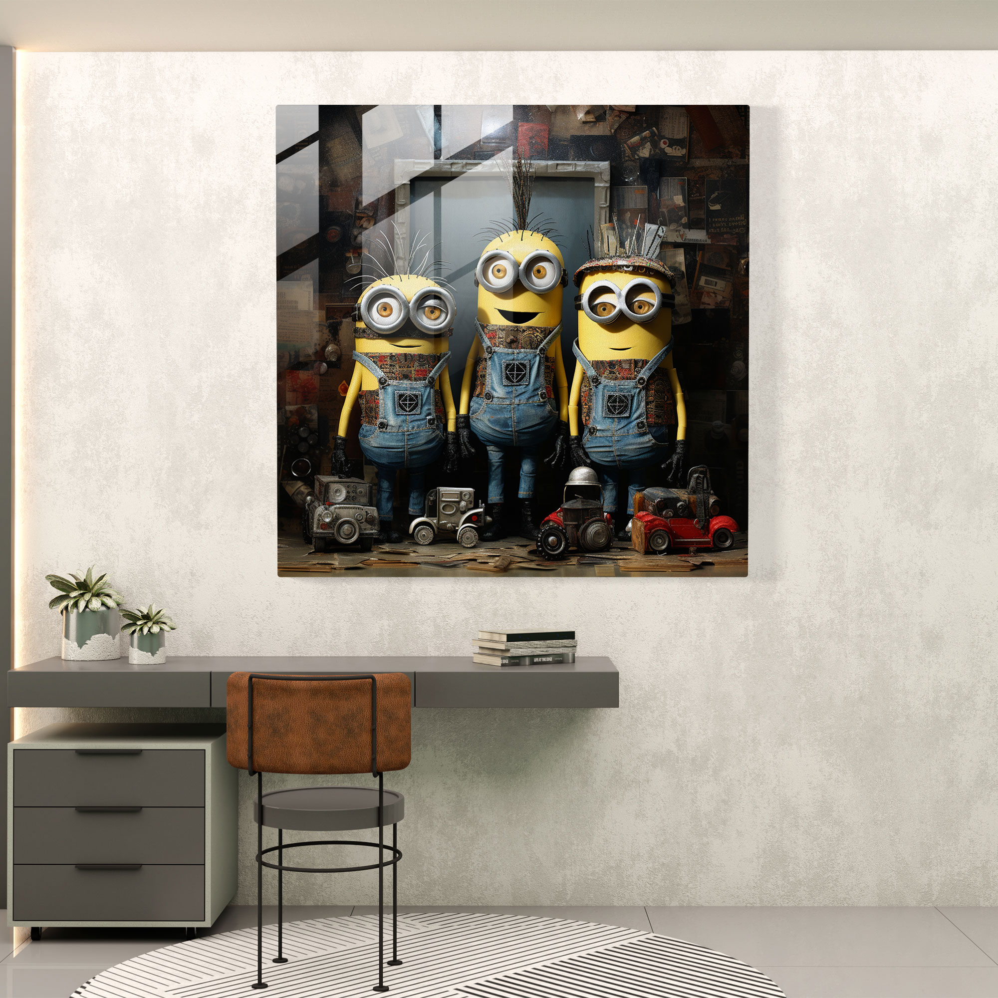 Minions Glass Print - Eclectic Collage - Minions, Minions, Modern Art, Glass Art