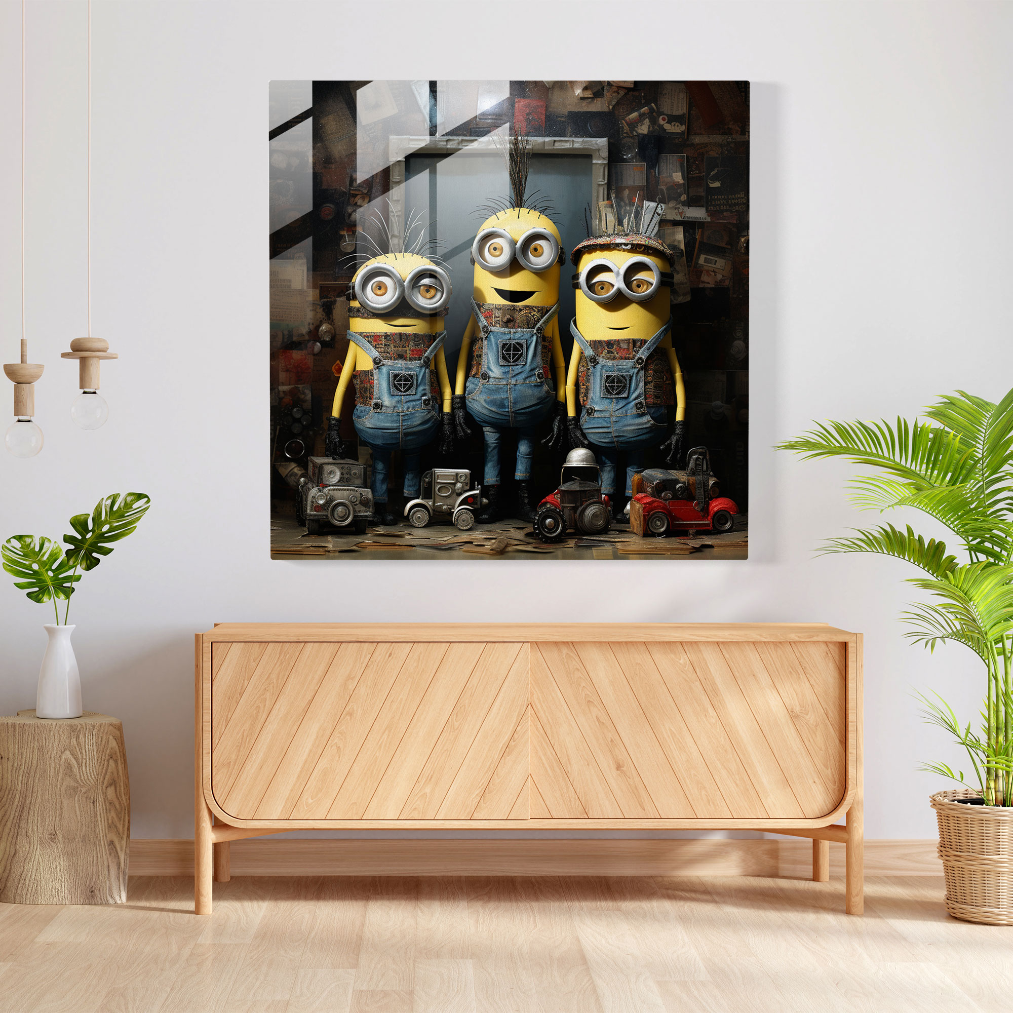 Minions Glass Print - Eclectic Collage - Minions, Minions, Modern Art, Glass Art