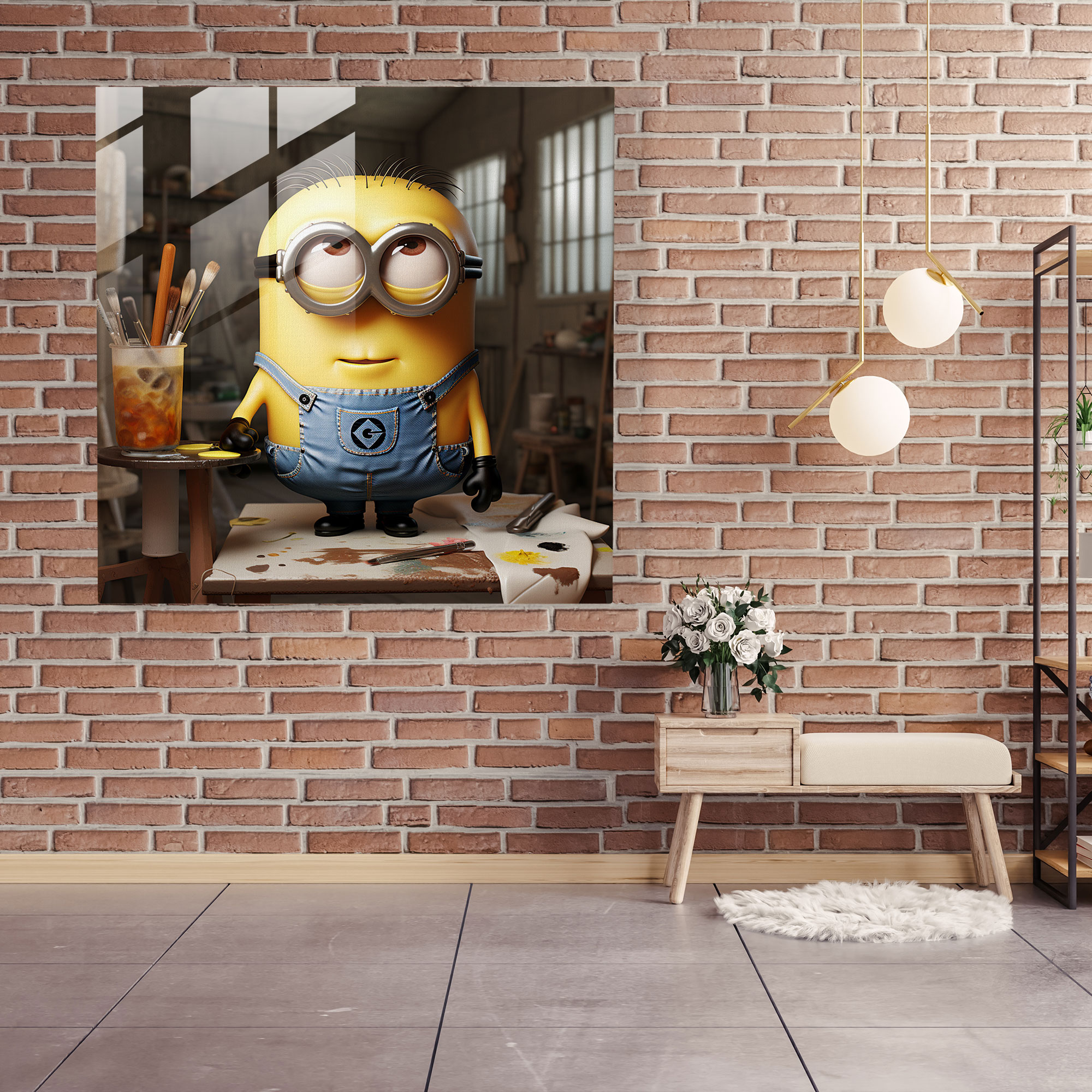 Minions Cam Tablo - Fotoğraf Gerçekliği Sanatı - Minions Modern Sanat Cam Sanatı Duvar Dekorasyonu