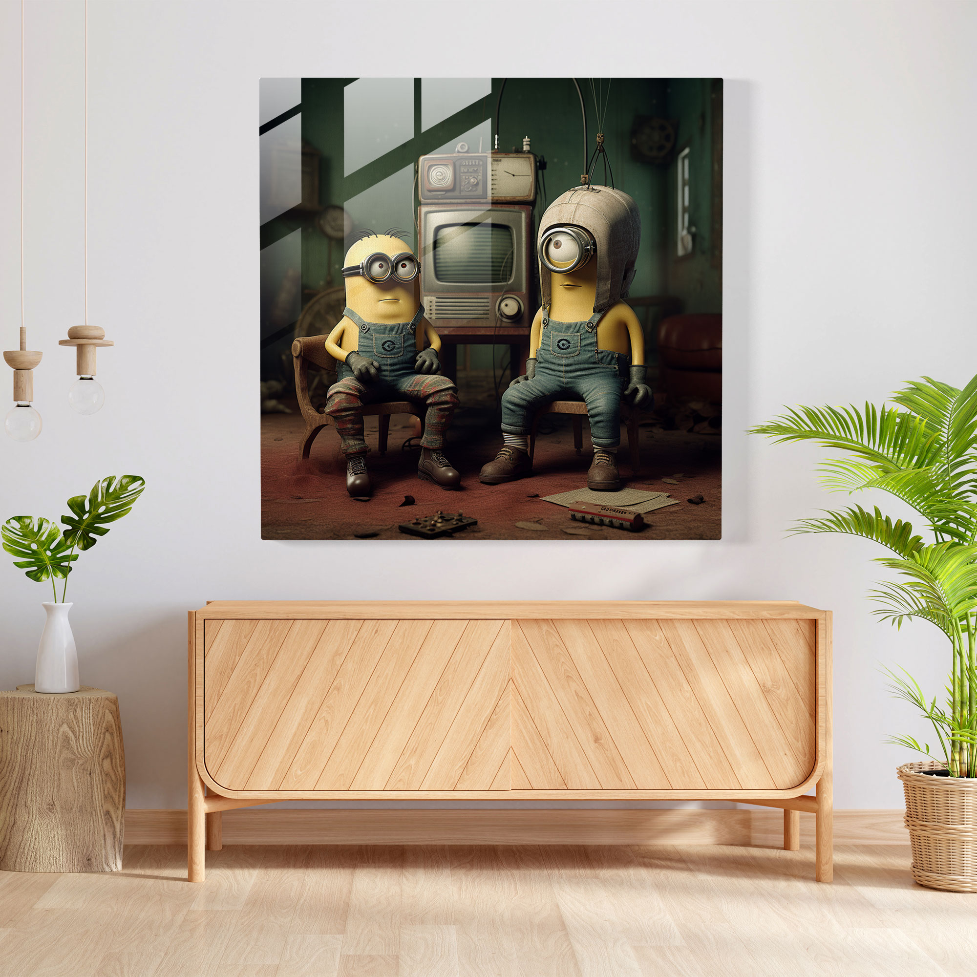 Minions Glass Print - Retro Vibes - Minions, Glass Wall Art, Glass Print, Wall Decoration