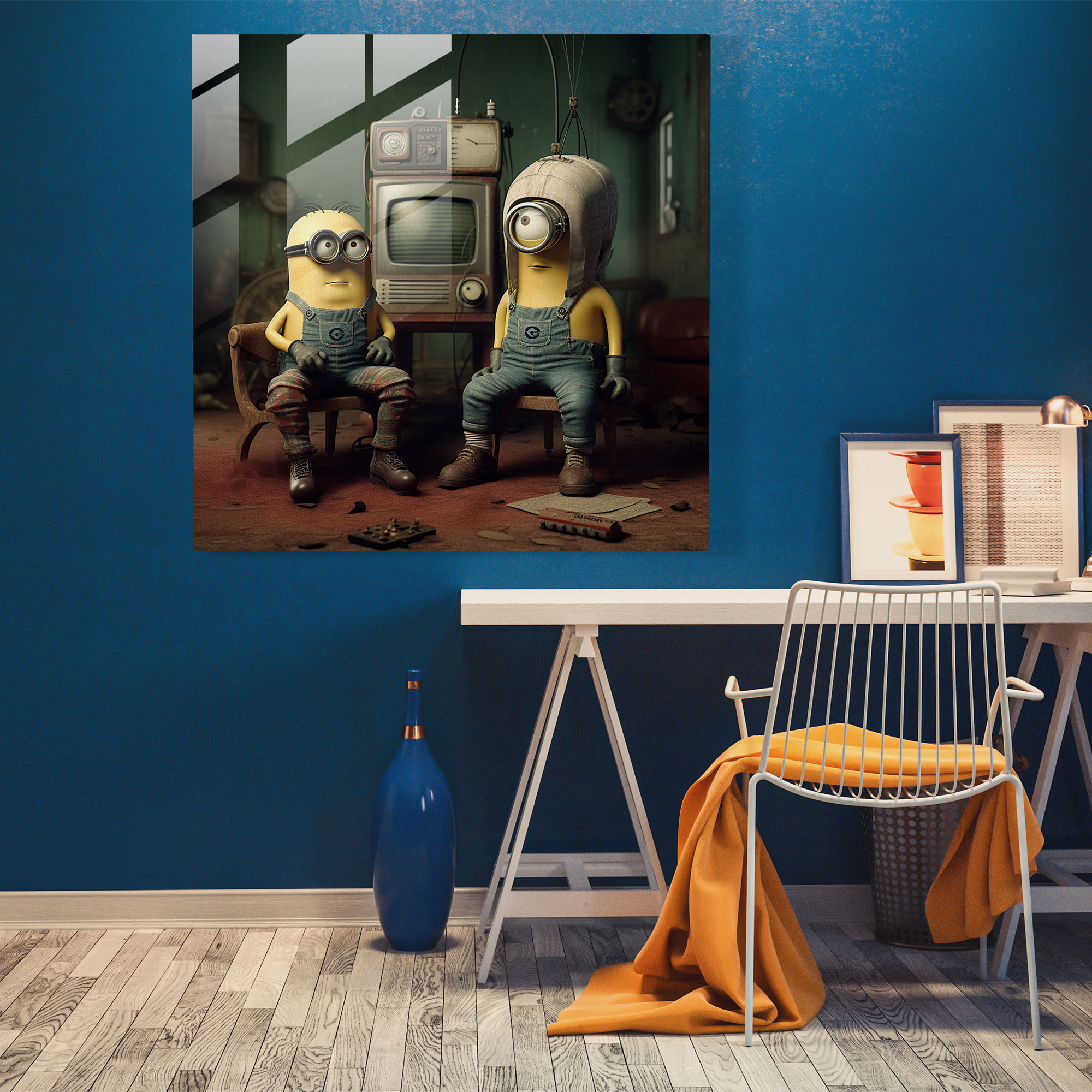Minions Glass Print - Retro Vibes - Minions, Glass Wall Art, Glass Print, Wall Decoration
