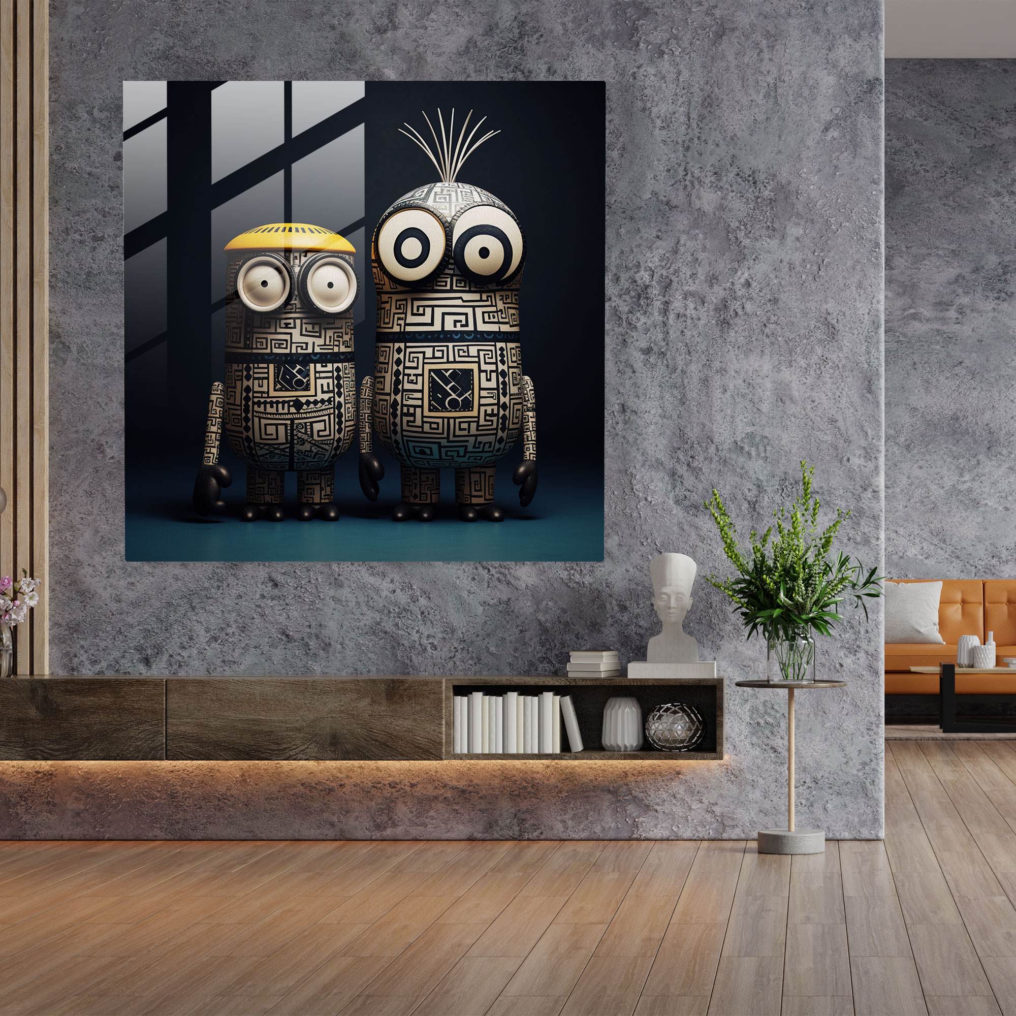 Minions Cam Tablo - Geometrik Uyum - Duvar Dekorasyonu Cam Sanatı Modern Sanat
