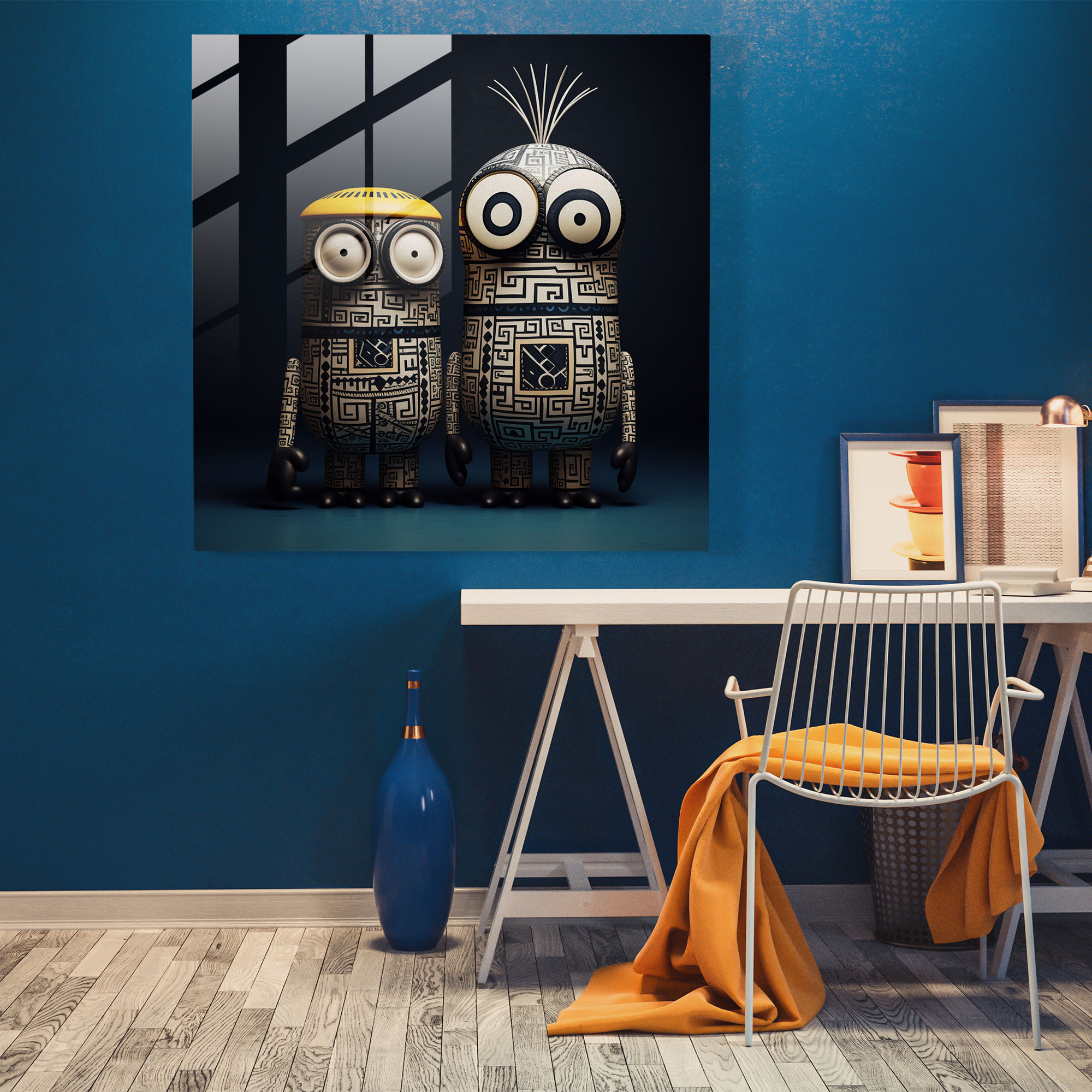 Minions Cam Tablo - Geometrik Uyum - Duvar Dekorasyonu Cam Sanatı Modern Sanat