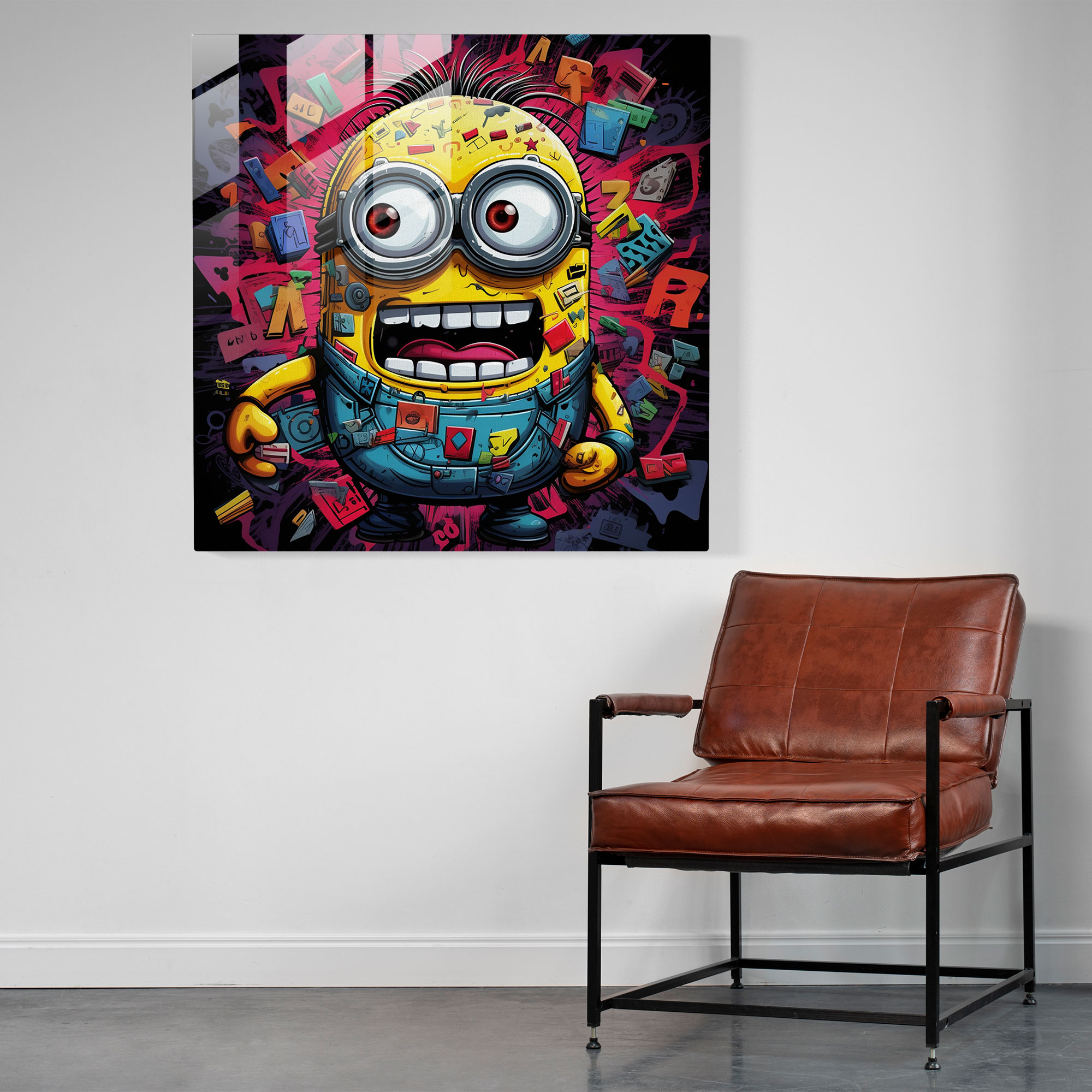 Pop Art Minion Cam Tablo - Minions Ev Dekorasyonu Cam Duvar Sanatı Modern Sanat