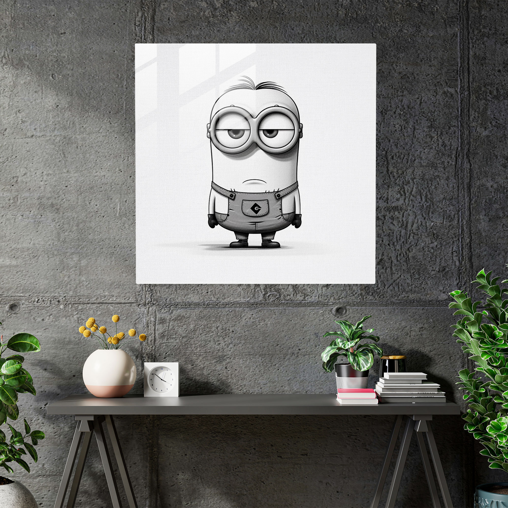 Minimalist Minion Glass Print - Minions, Home Decoration, Glass Print, Modern Art