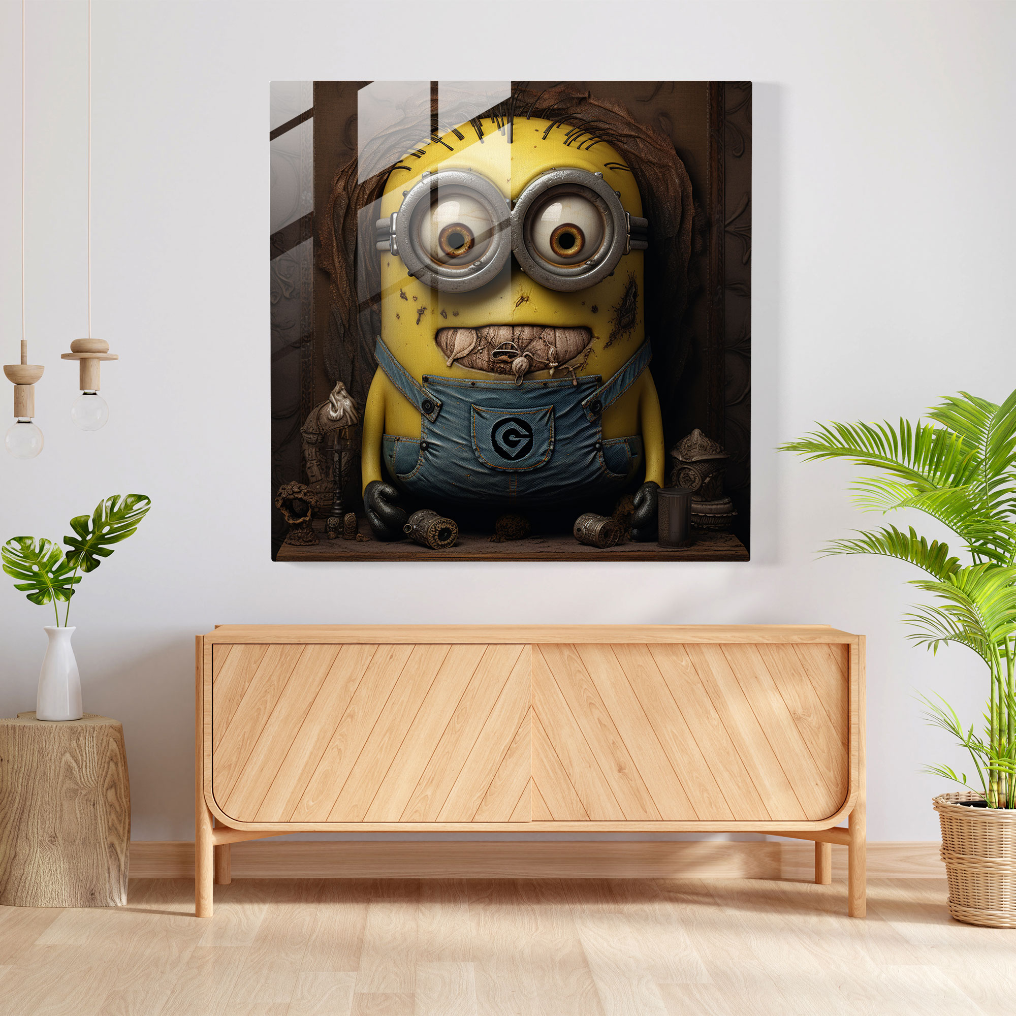 Gerçekçi Minyon Portre Cam Tablo - Minyonlar Modern Sanat