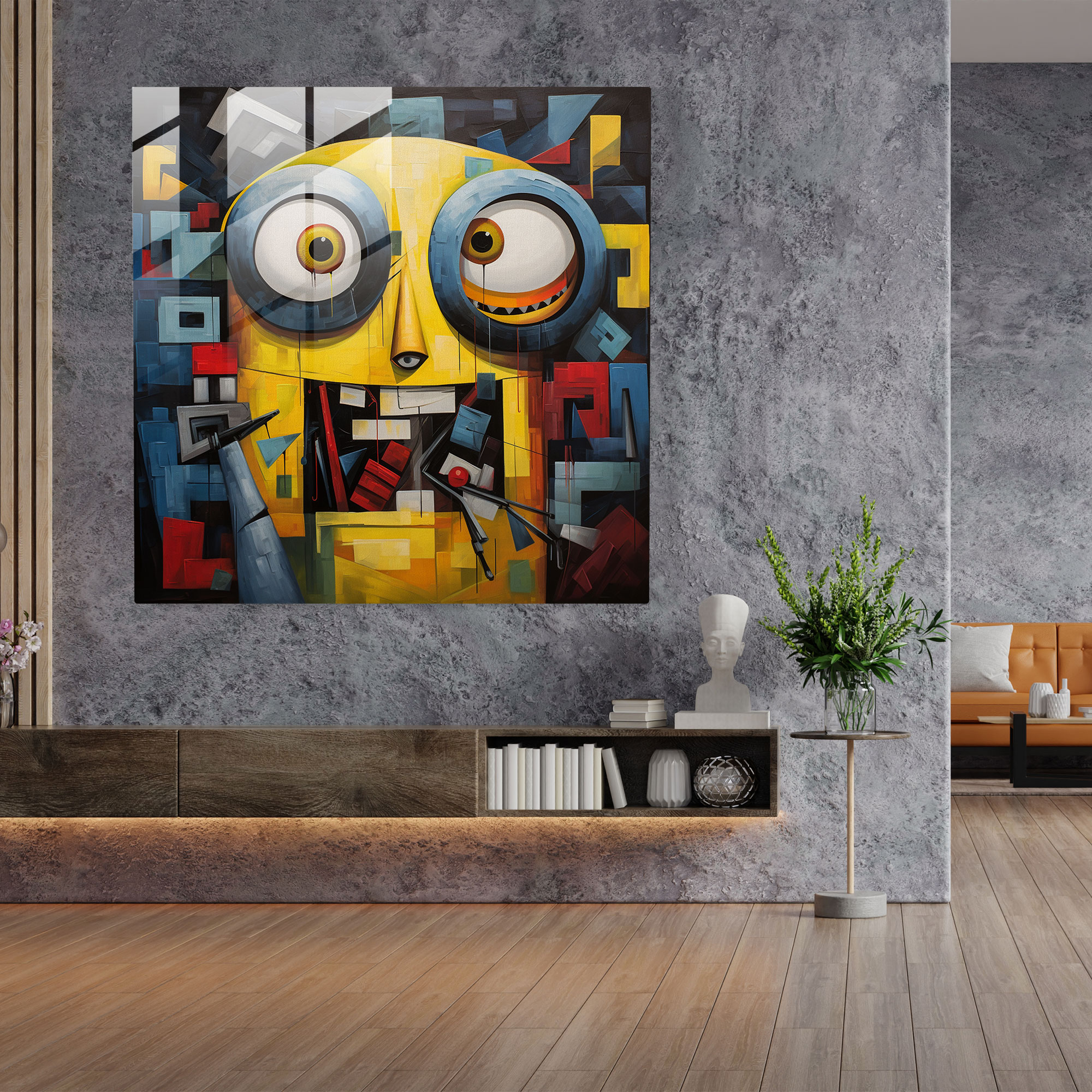 Kübist Minyon Cam Tablo - Minyonlar Modern Sanat Duvar Dekorasyonu Ev Dekorasyonu