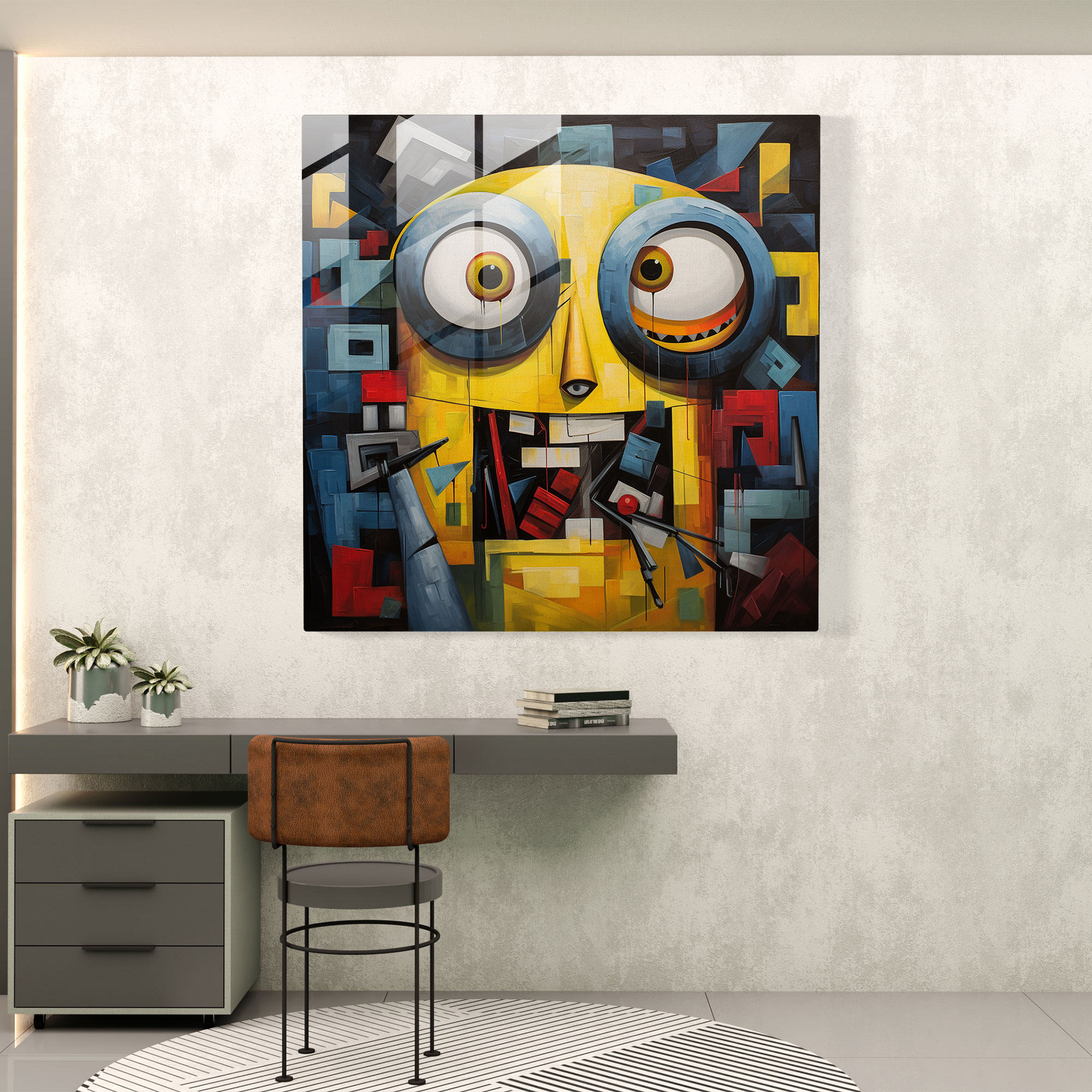Kübist Minyon Cam Tablo - Minyonlar Modern Sanat Duvar Dekorasyonu Ev Dekorasyonu