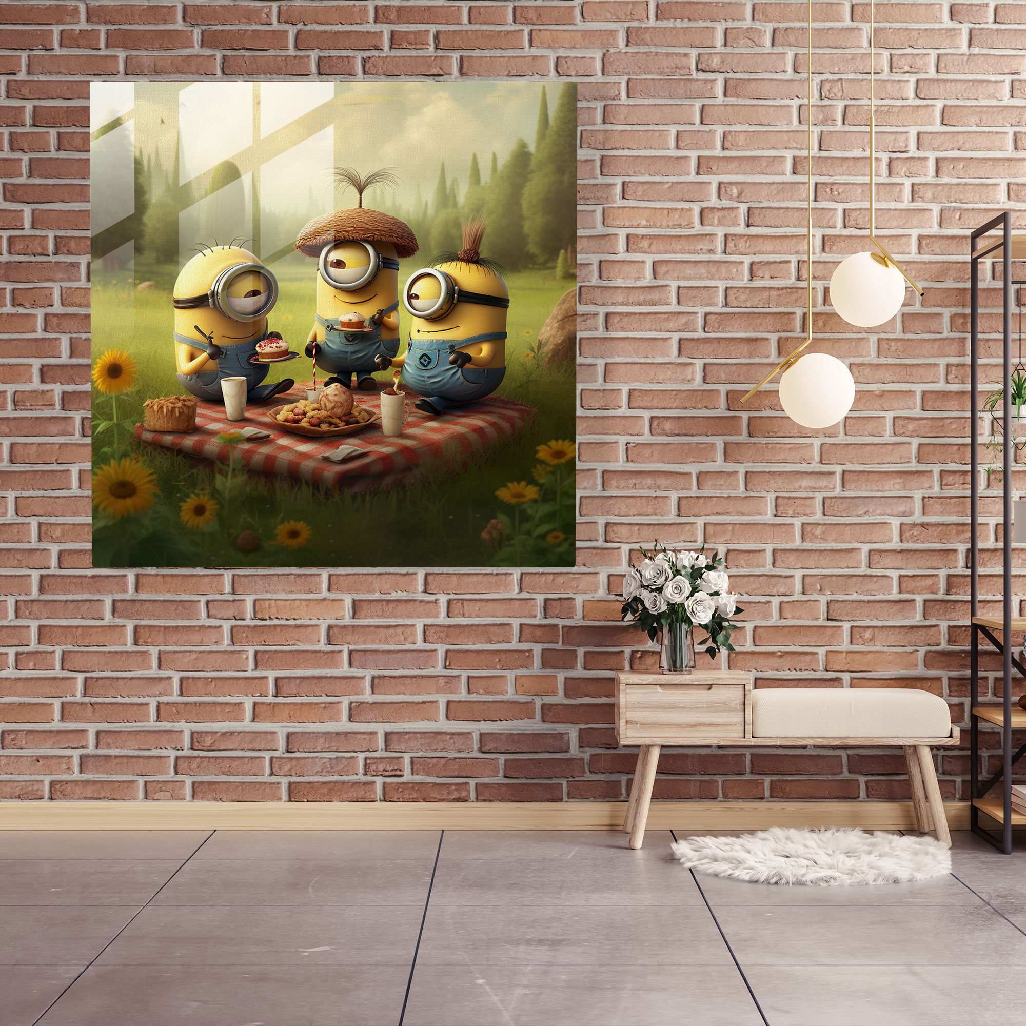 Minions Glass Wall Art - Minions, Sunny Meadow, Home Decoration, Glass Wall Art