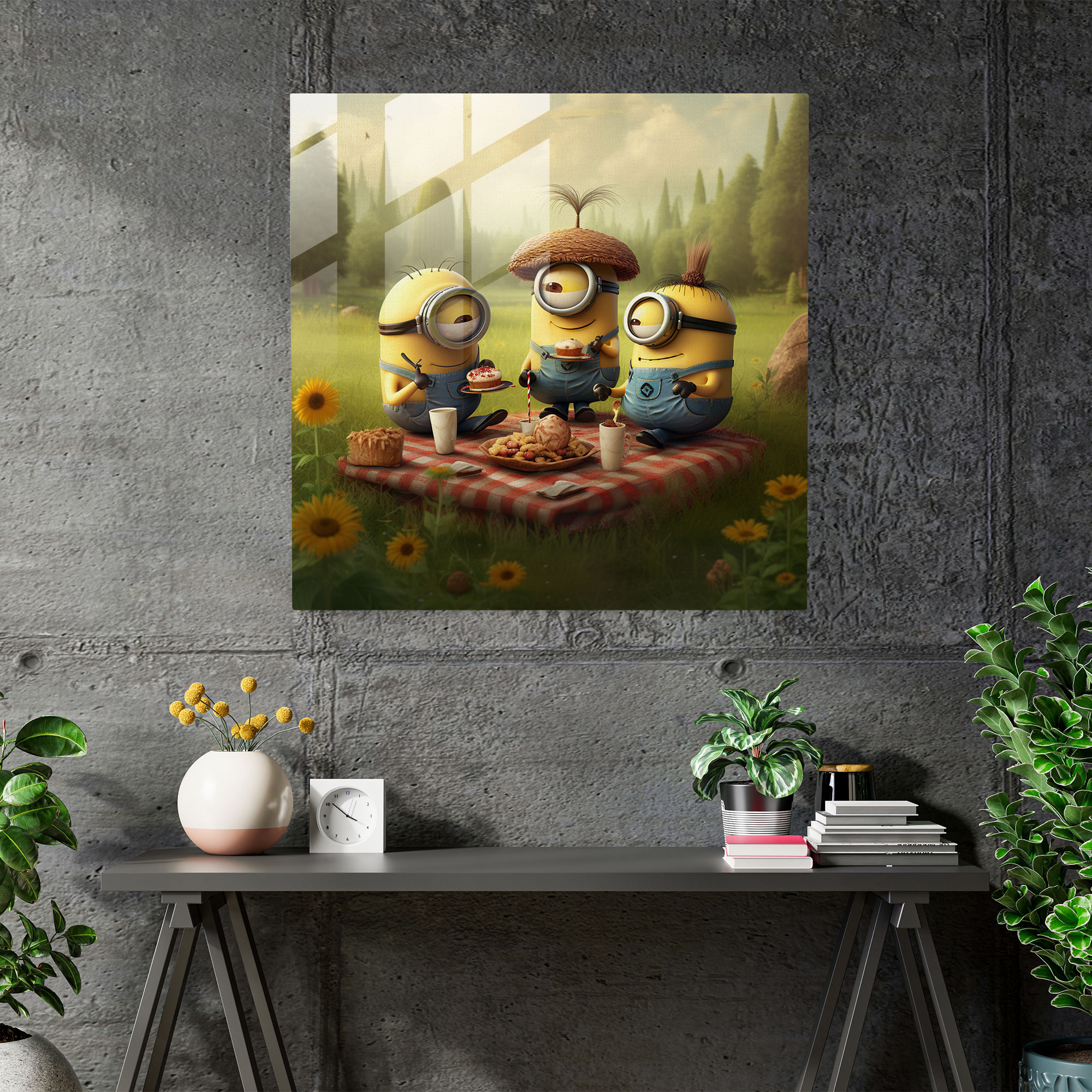 Minions Glass Wall Art - Minions, Sunny Meadow, Home Decoration, Glass Wall Art