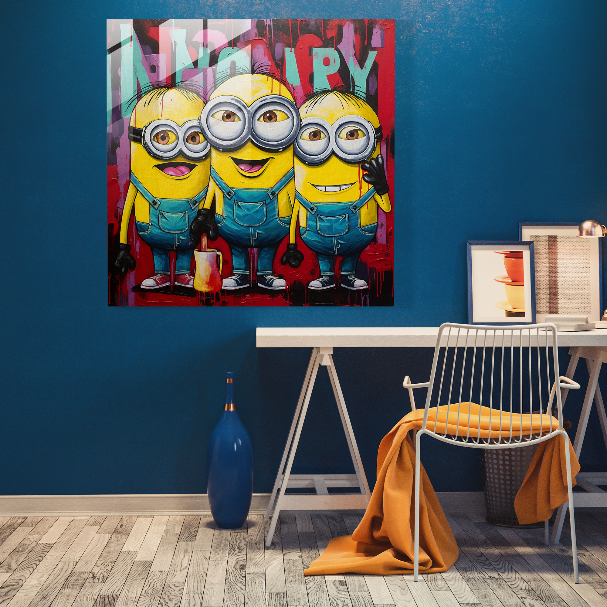 Minions Pop Art Cam Tablo - Modern Sanat Retro Tarz Minions