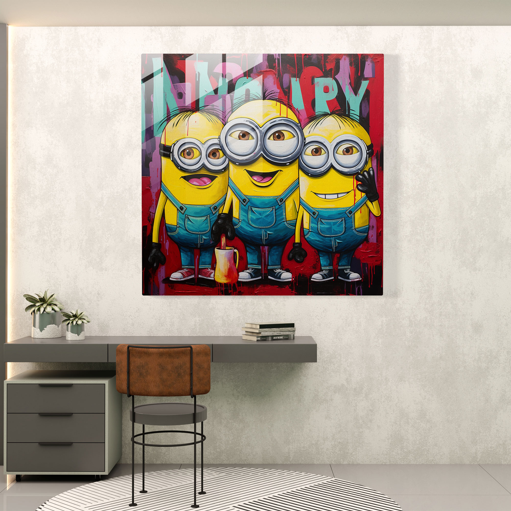 Minions Pop Art Cam Tablo - Modern Sanat Retro Tarz Minions