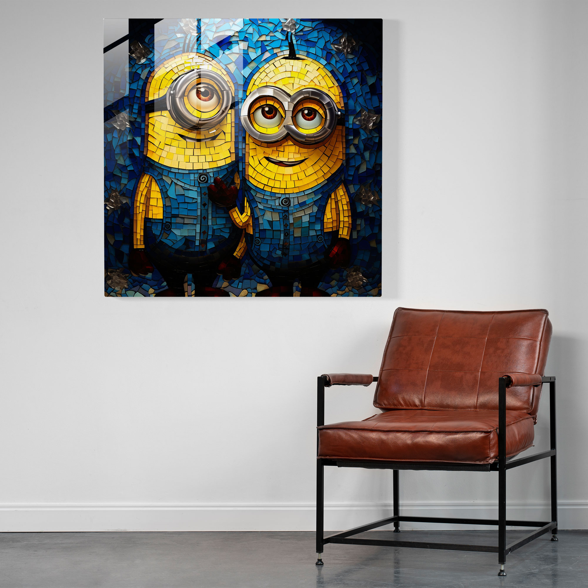 Minions Cam Tablo - Minions Mozaik Desenler Duvar Dekorasyonu