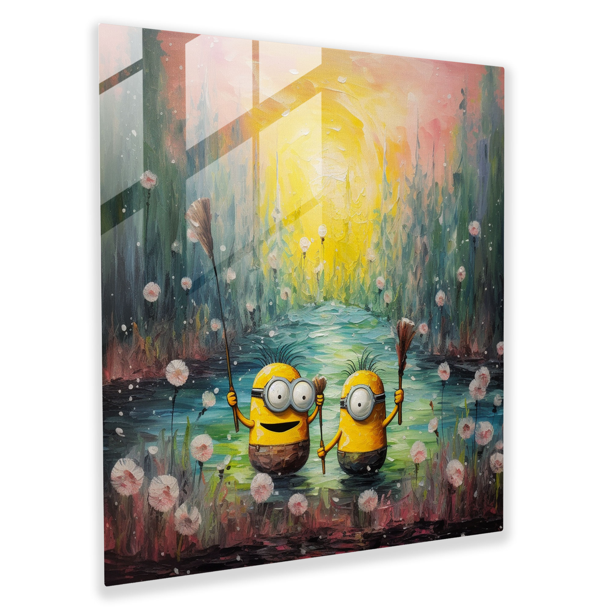 Minions Impressionist Glass Print - Minions, Modern Art, Home Decoration, Dreamy Landscape