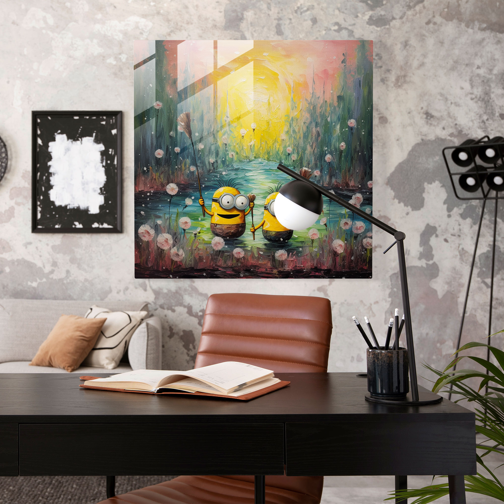 Minions Impressionist Glass Print - Minions, Modern Art, Home Decoration, Dreamy Landscape