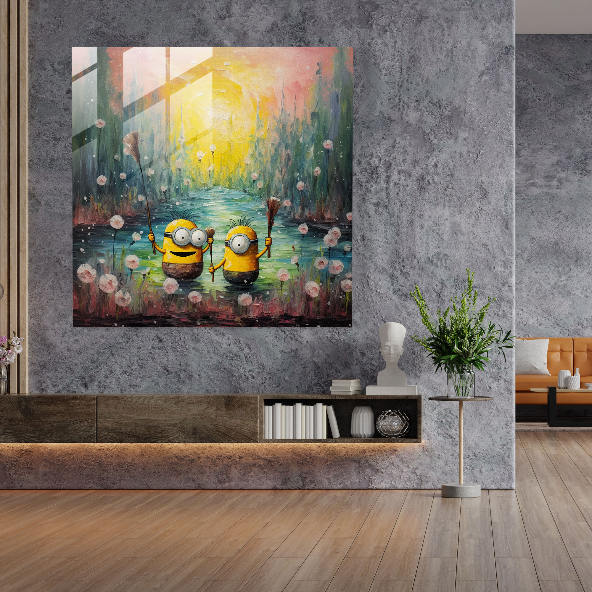 Minions Impressionist Glass Print - Minions, Modern Art, Home Decoration, Dreamy Landscape